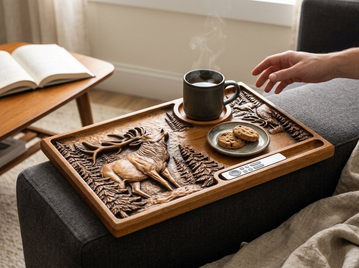 Bugling Elk Wildlife Sofa Arm Tray Top CNC Relief STL bas-relief STL — view 11