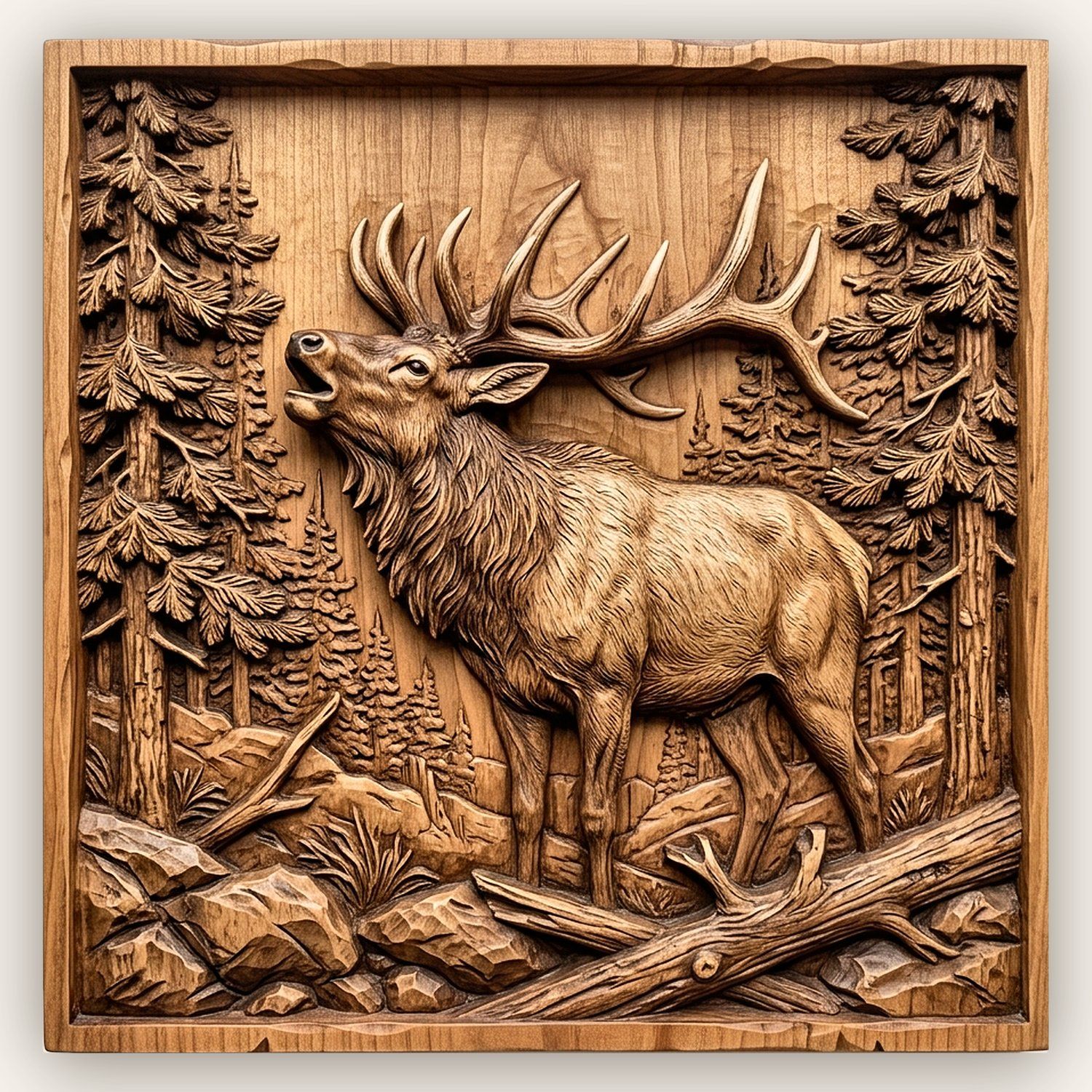 Bull Elk Forest Bugle CNC Relief STL bas-relief STL design