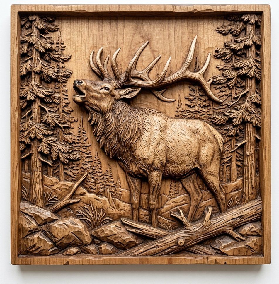 Bull Elk Forest Bugle CNC Relief STL bas-relief STL — view 12
