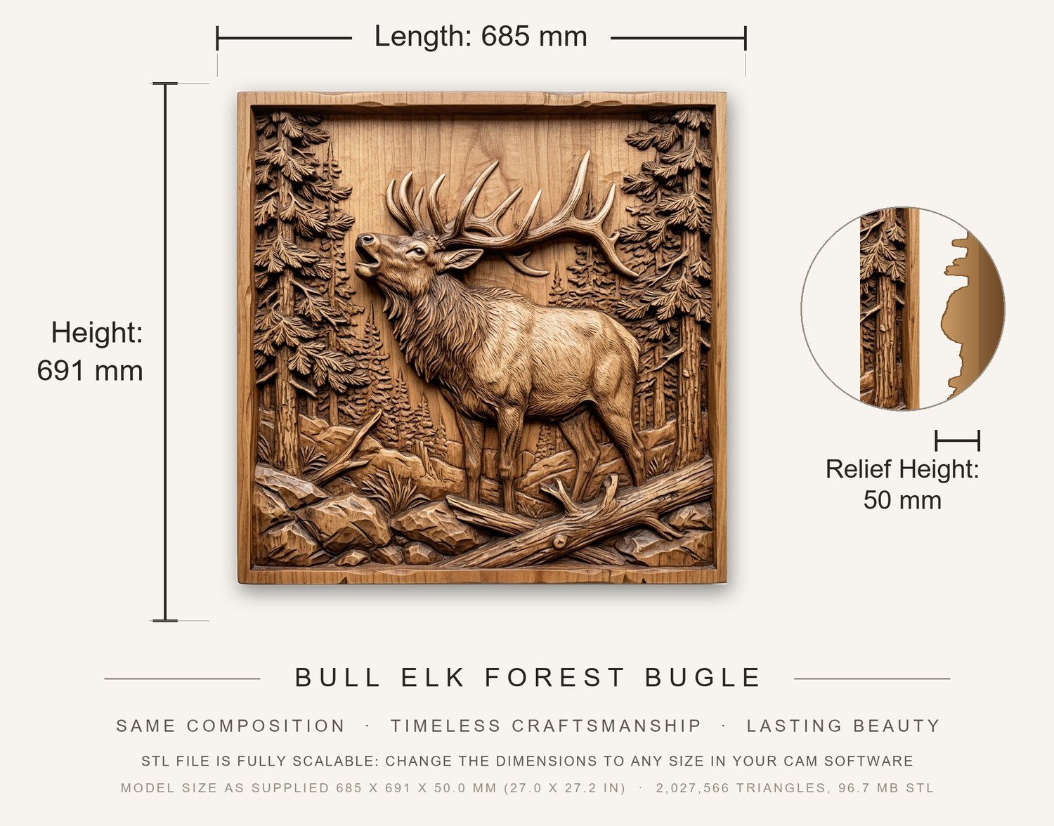 Bull Elk Forest Bugle CNC Relief STL bas-relief STL — view 3