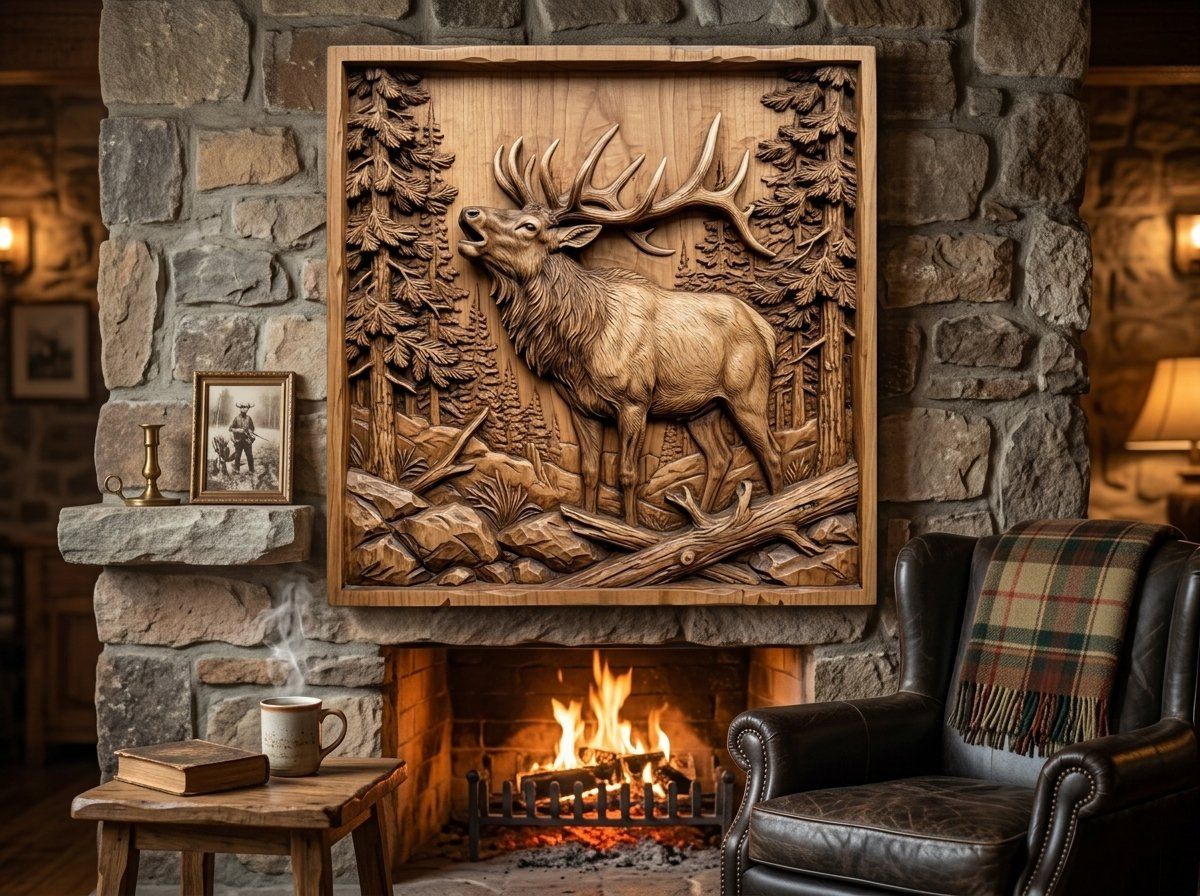 Bull Elk Forest Bugle CNC Relief STL bas-relief STL — view 13
