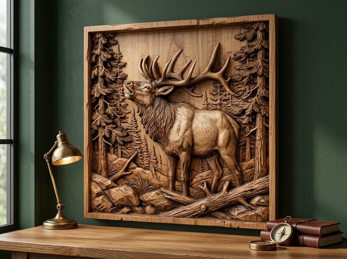 Bull Elk Forest Bugle CNC Relief STL bas-relief STL — view 14