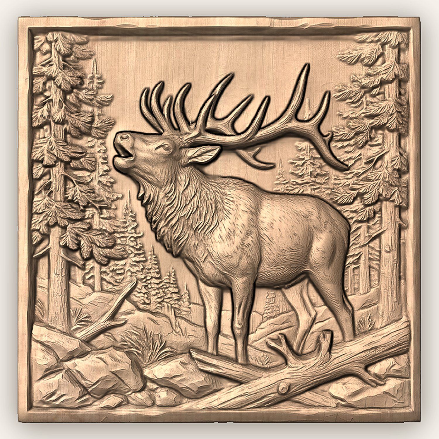 Bull Elk Forest Bugle CNC Relief STL bas-relief STL — view 4