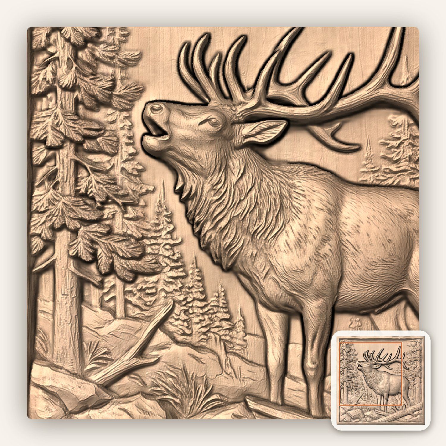 Bull Elk Forest Bugle CNC Relief STL bas-relief STL — view 6