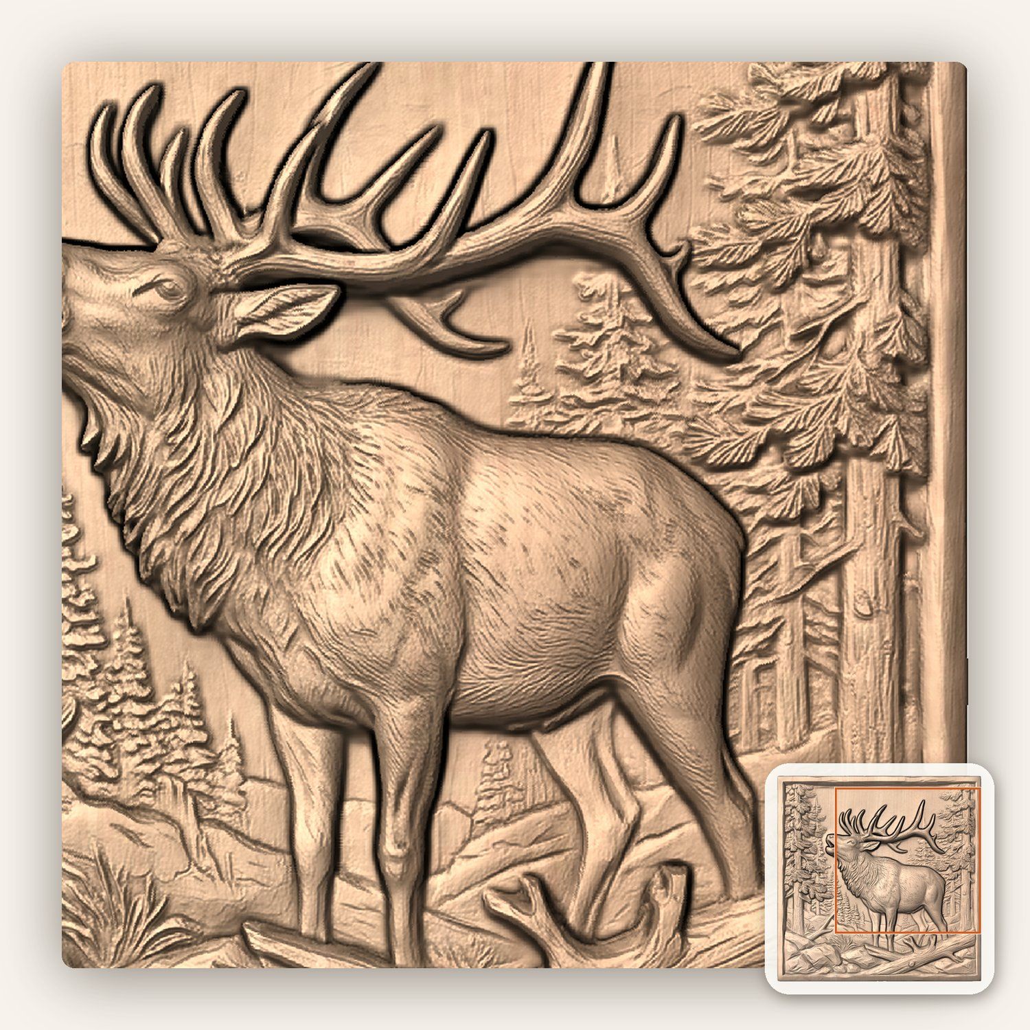 Bull Elk Forest Bugle CNC Relief STL bas-relief STL — view 7