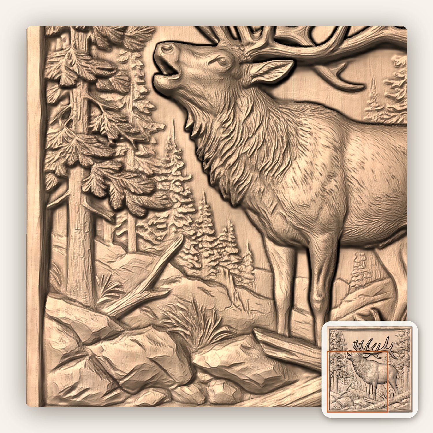 Bull Elk Forest Bugle CNC Relief STL bas-relief STL — view 8
