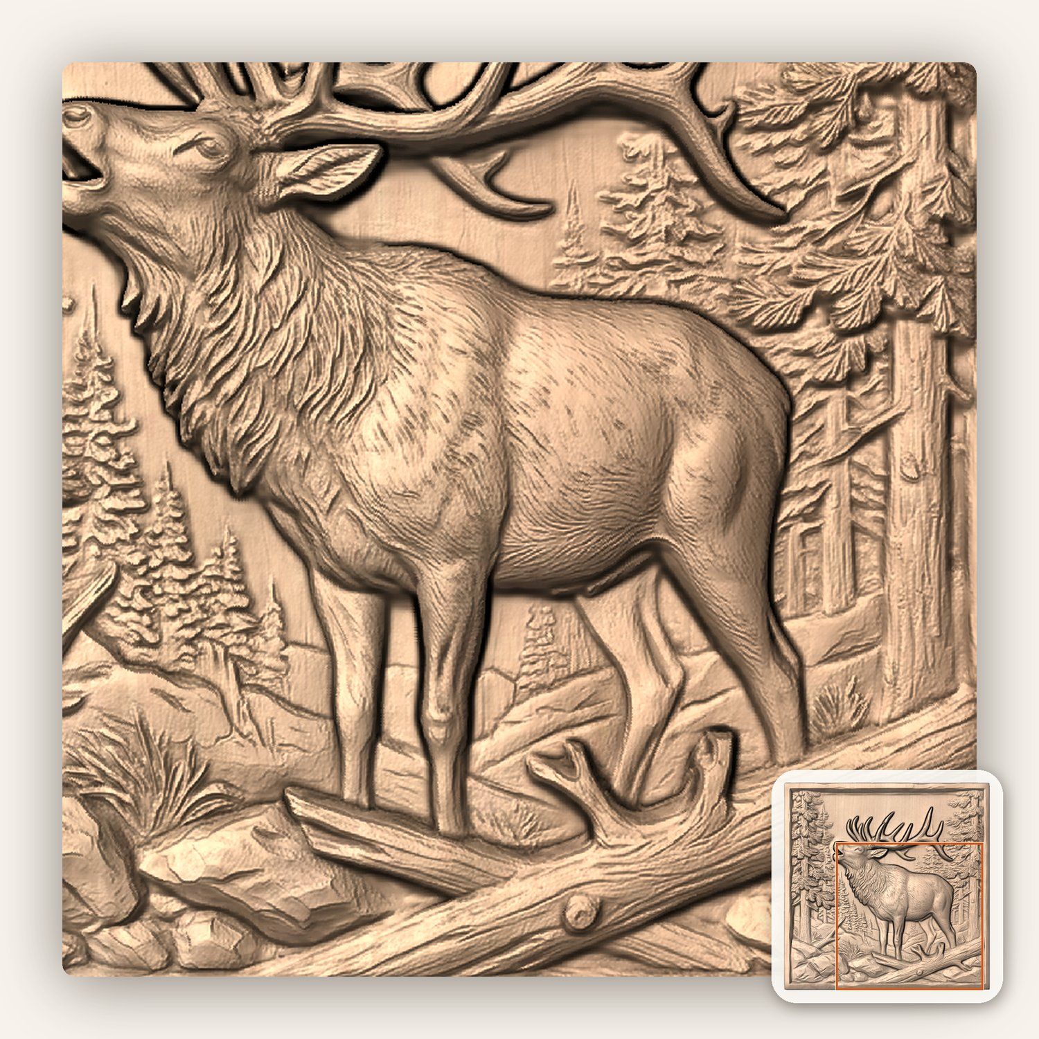 Bull Elk Forest Bugle CNC Relief STL bas-relief STL — view 9