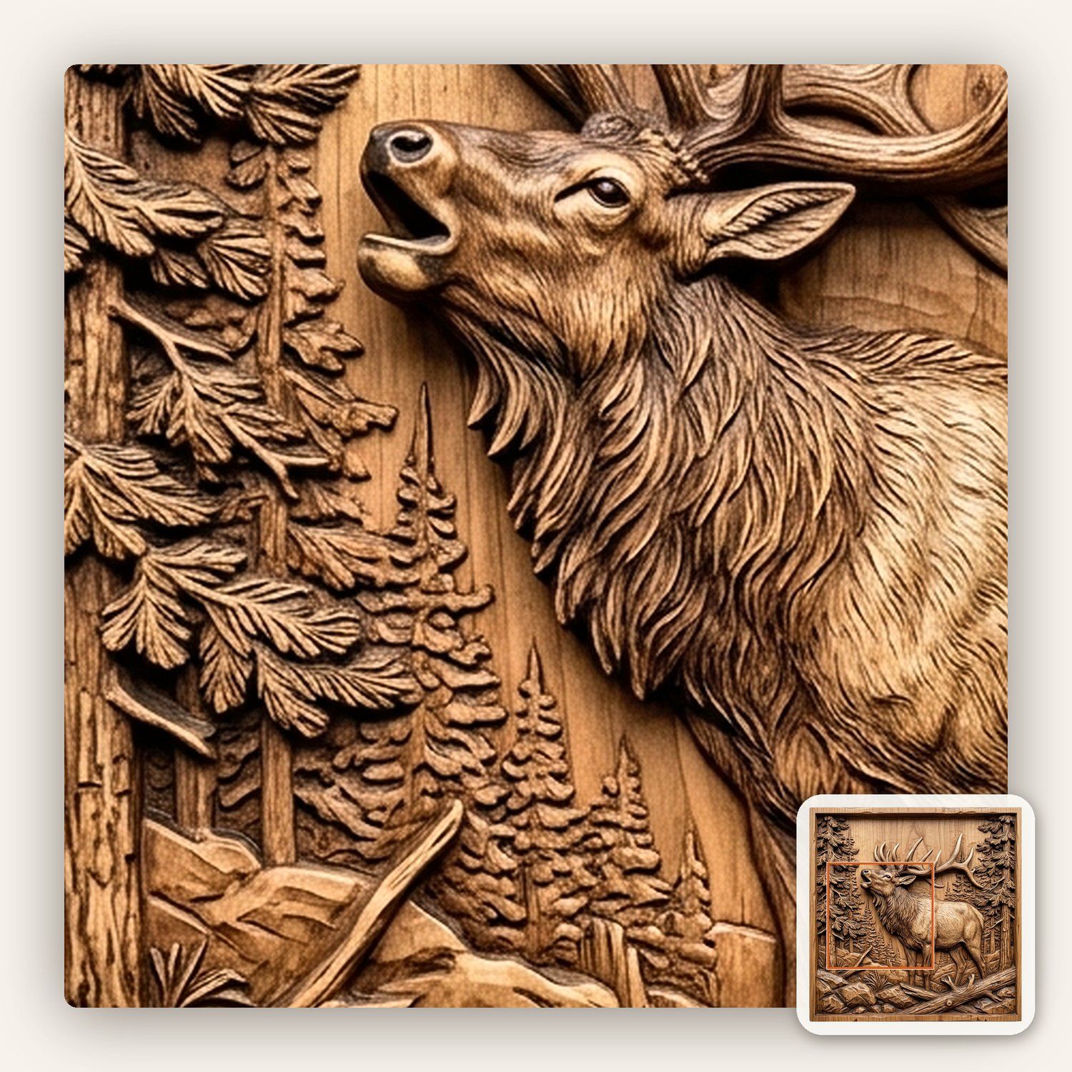Bull Elk Forest Bugle CNC Relief STL bas-relief STL — view 10
