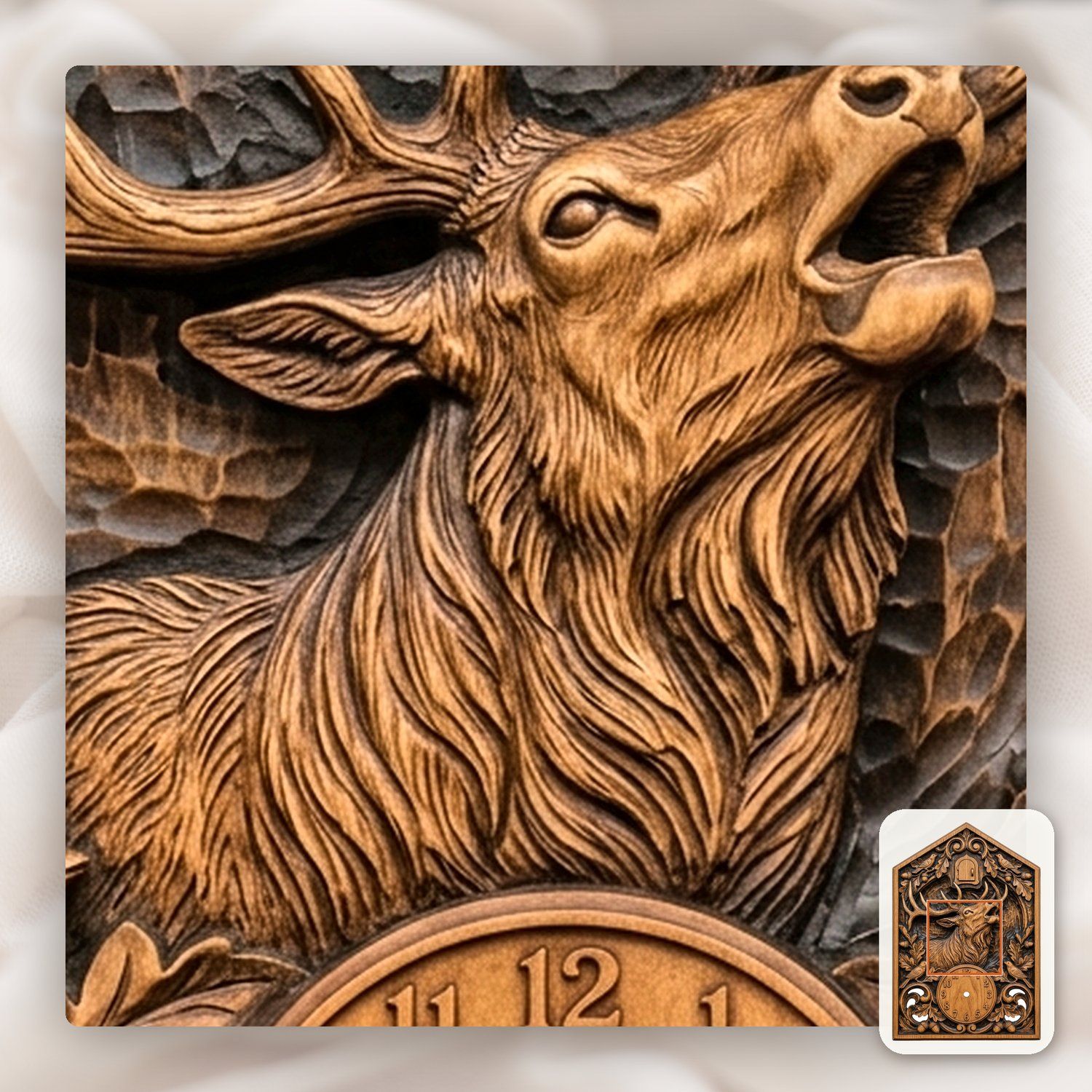 Bull Elk Wildlife Cuckoo Clock Front CNC Relief STL bas-relief STL — view 10