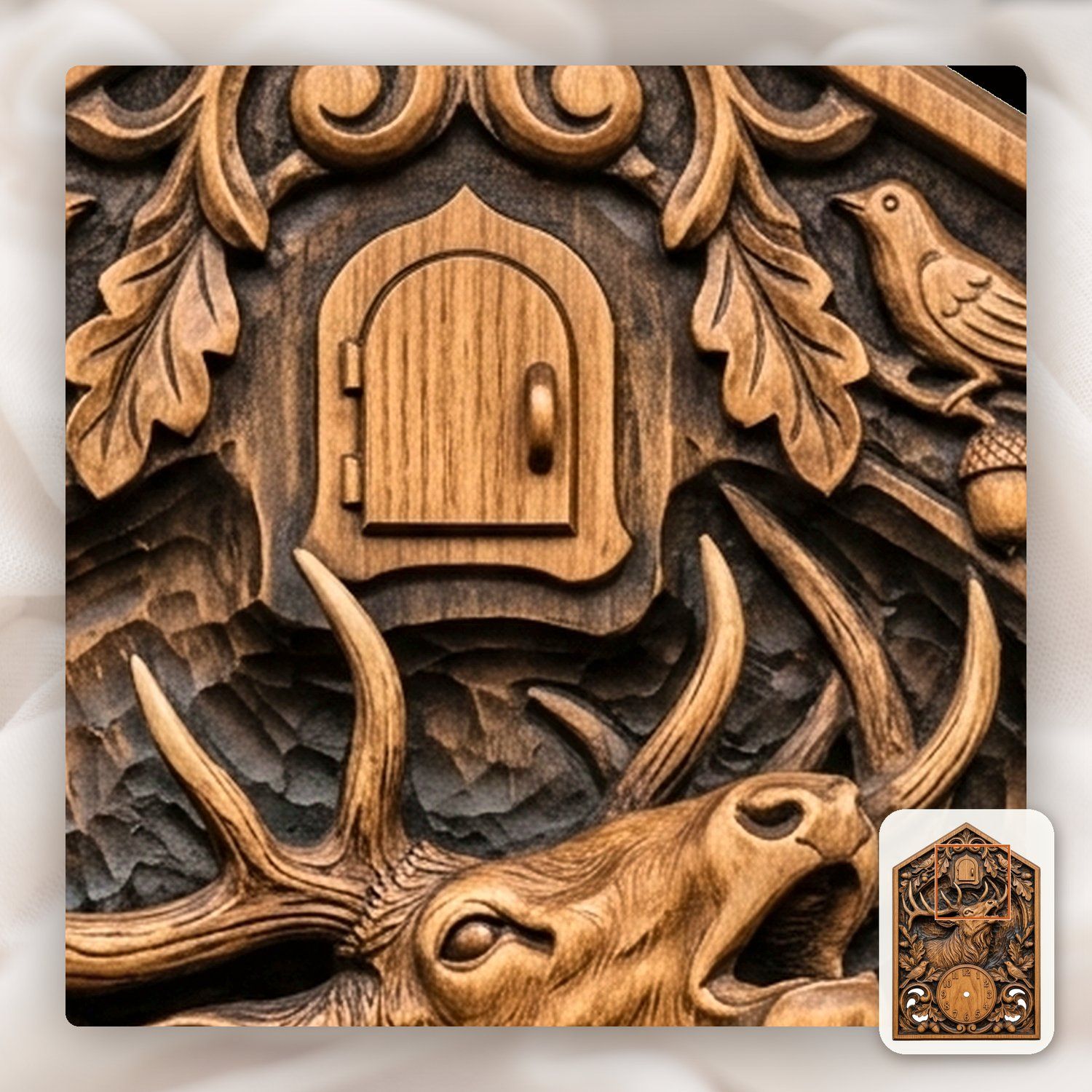 Bull Elk Wildlife Cuckoo Clock Front CNC Relief STL bas-relief STL — view 11