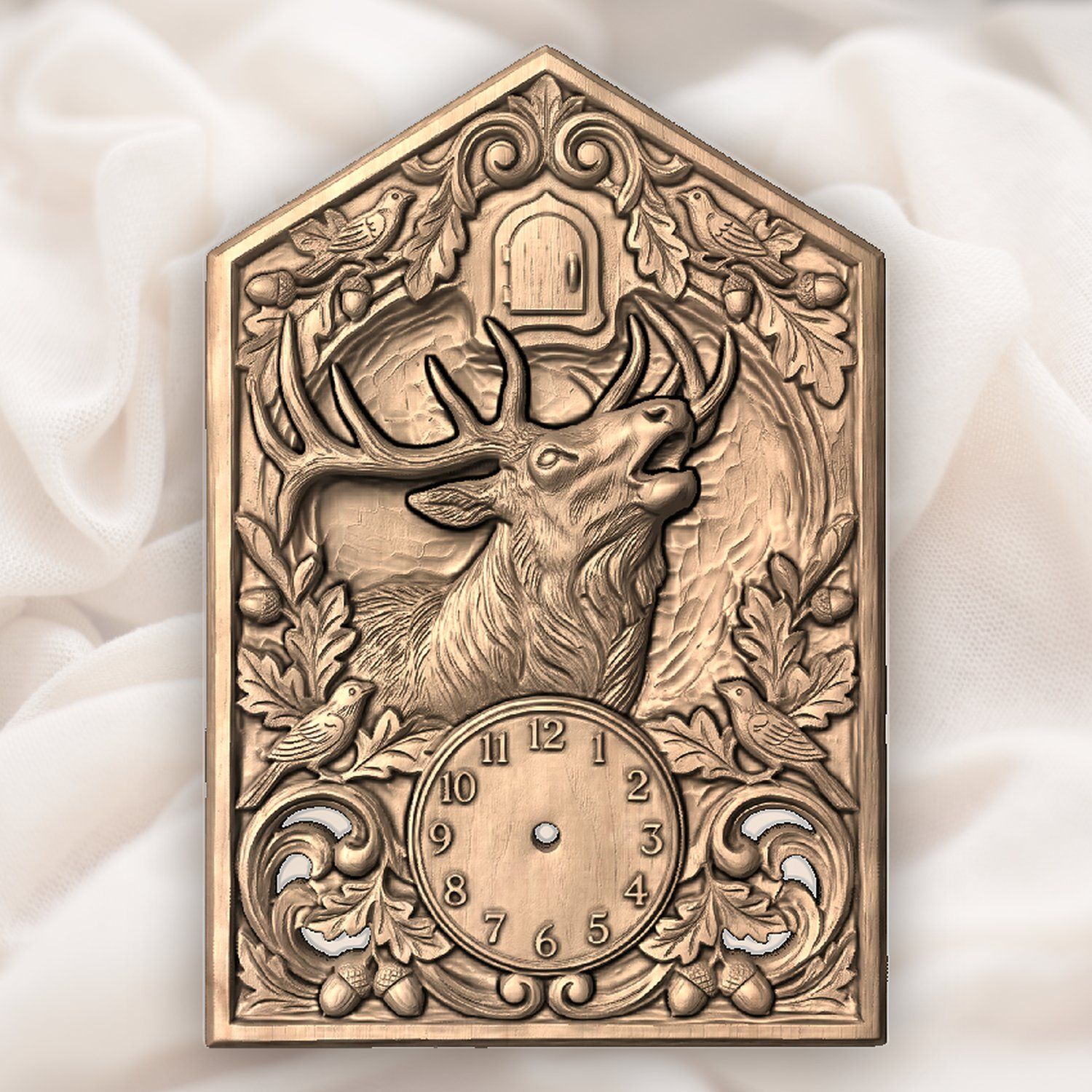 Bull Elk Wildlife Cuckoo Clock Front CNC Relief STL bas-relief STL — view 4