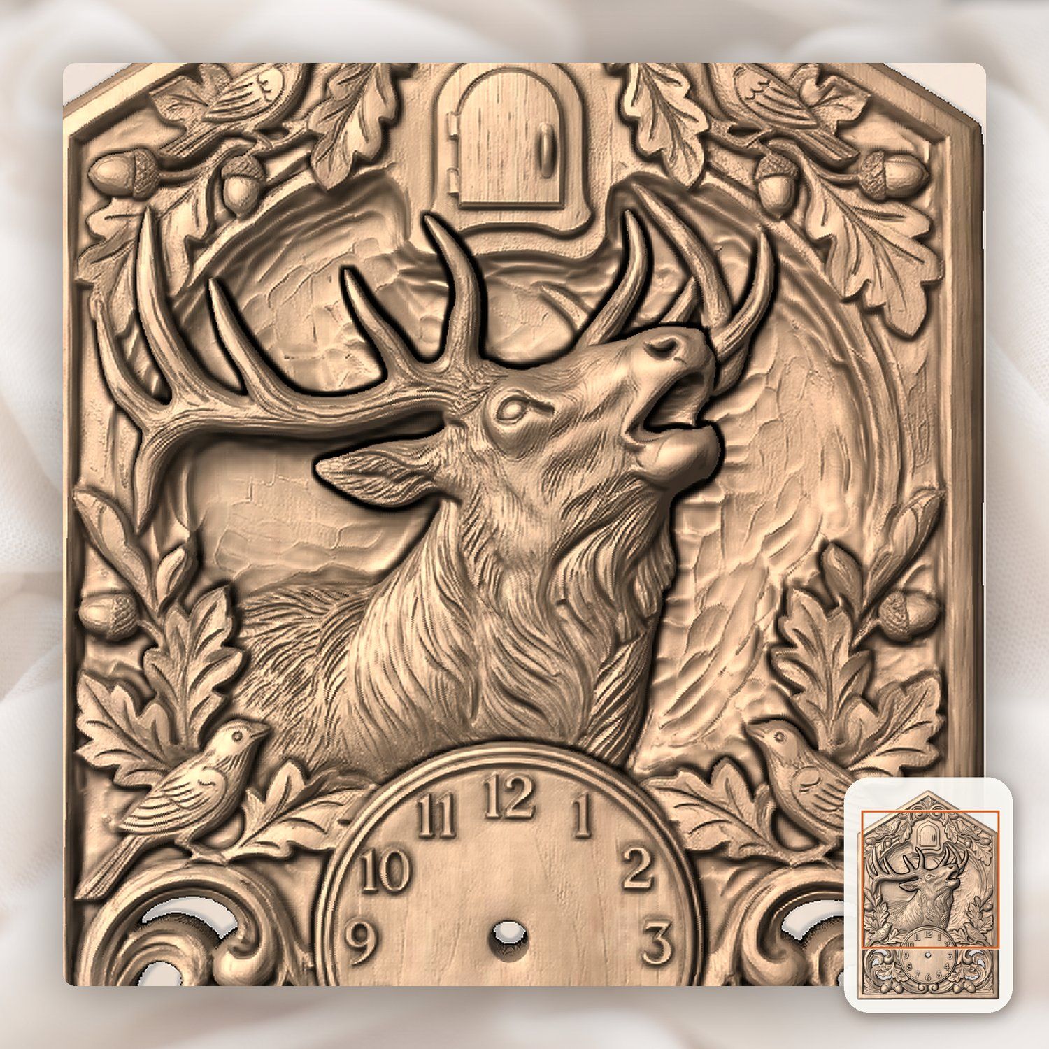 Bull Elk Wildlife Cuckoo Clock Front CNC Relief STL bas-relief STL — view 6
