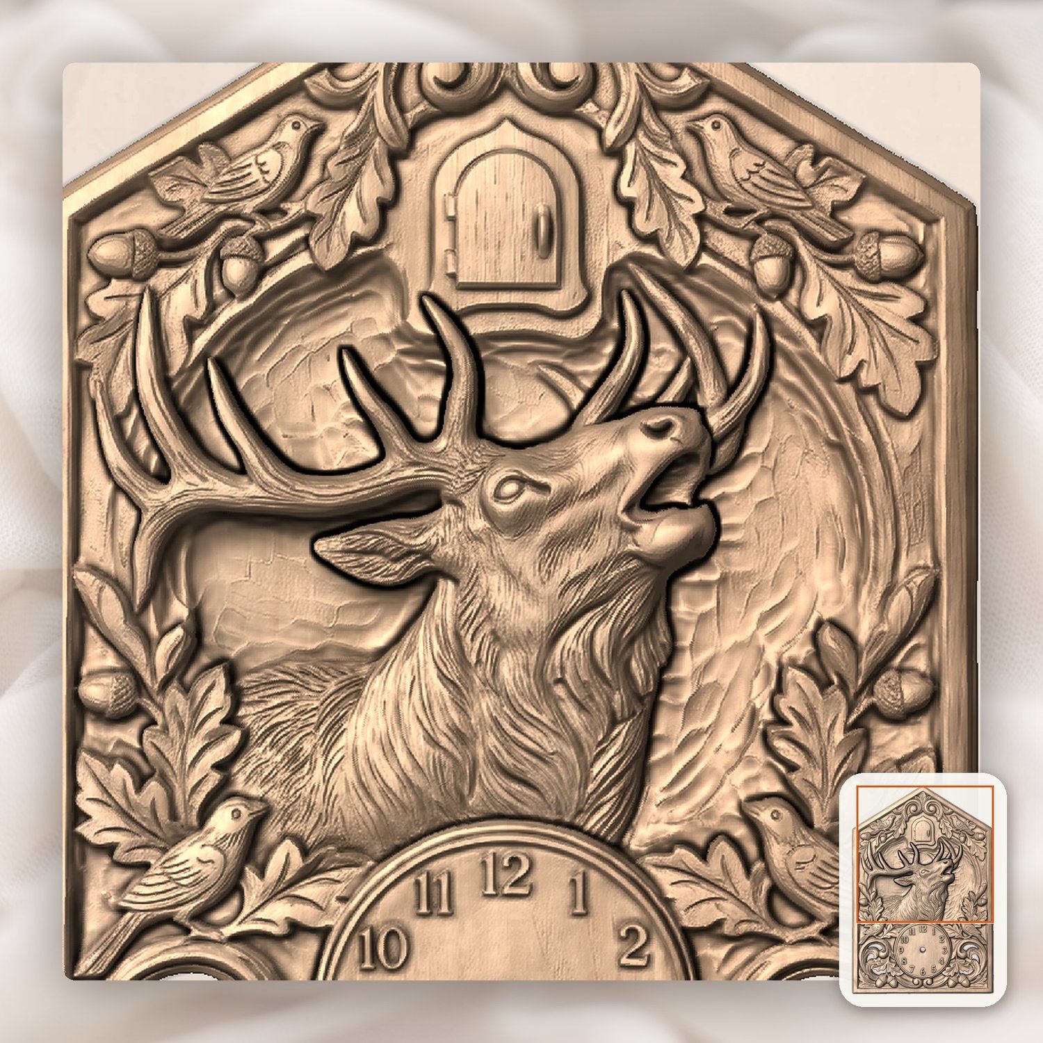Bull Elk Wildlife Cuckoo Clock Front CNC Relief STL bas-relief STL — view 7