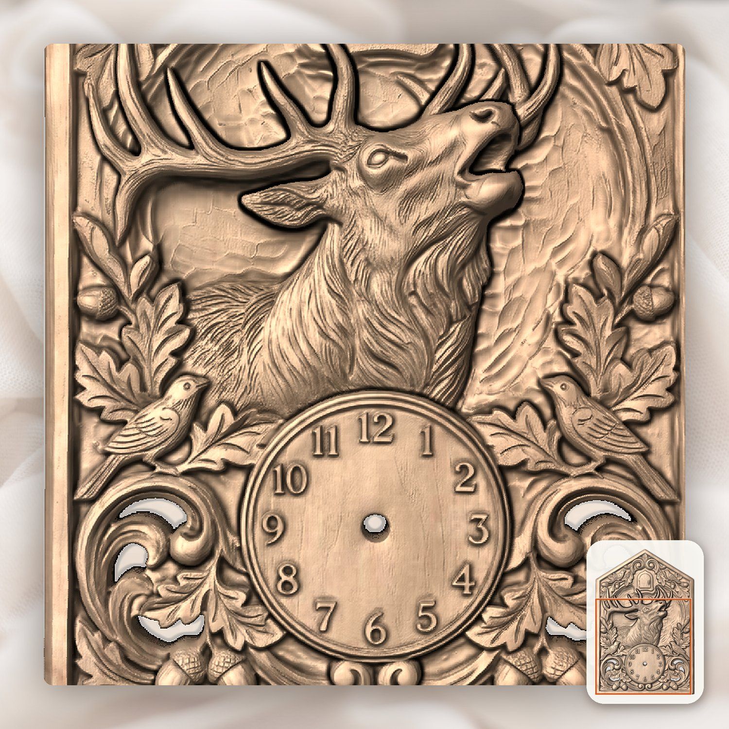 Bull Elk Wildlife Cuckoo Clock Front CNC Relief STL bas-relief STL — view 8