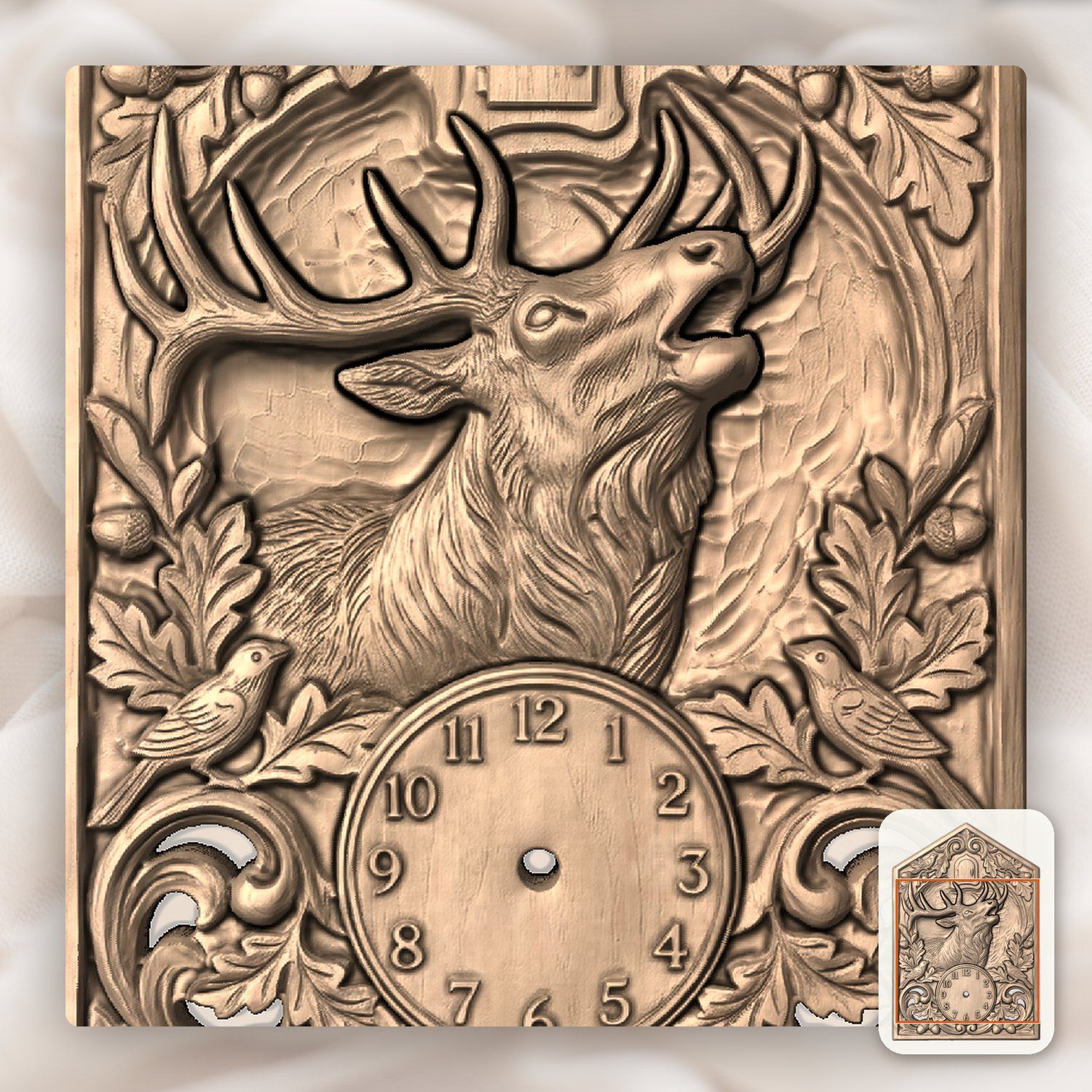 Bull Elk Wildlife Cuckoo Clock Front CNC Relief STL bas-relief STL — view 9