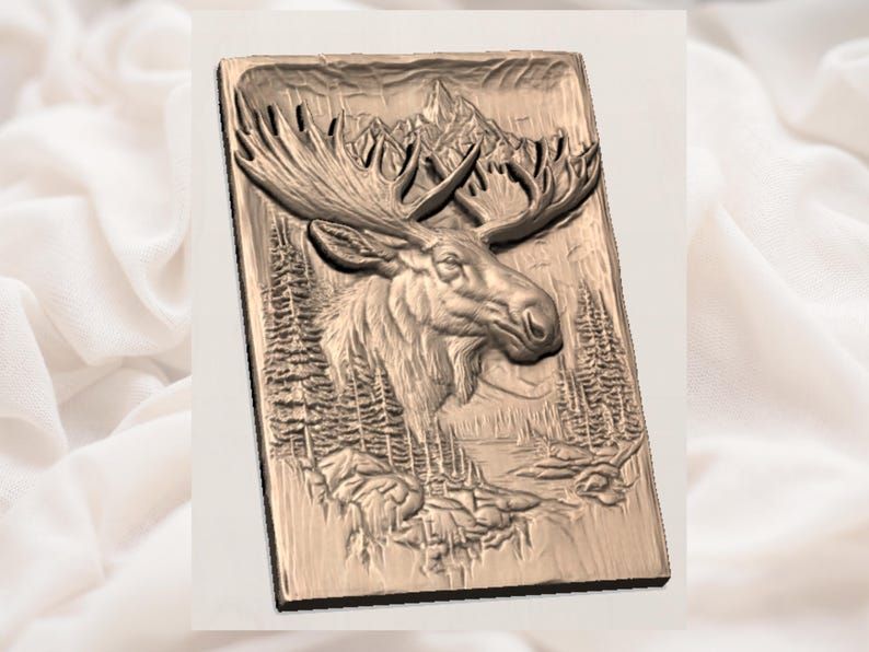 Bull Moose in the Mountains Bas-Relief STL Wildlife Carving bas-relief STL — view 2