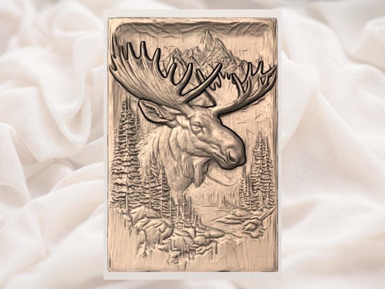 Bull Moose in the Mountains Bas-Relief STL Wildlife Carving bas-relief STL — view 3