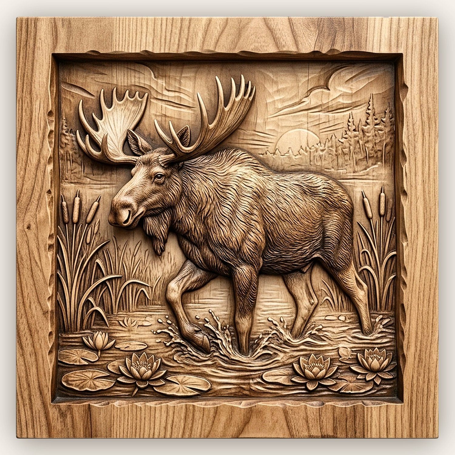 Bull Moose Marshland Sunrise CNC Relief STL bas-relief STL design
