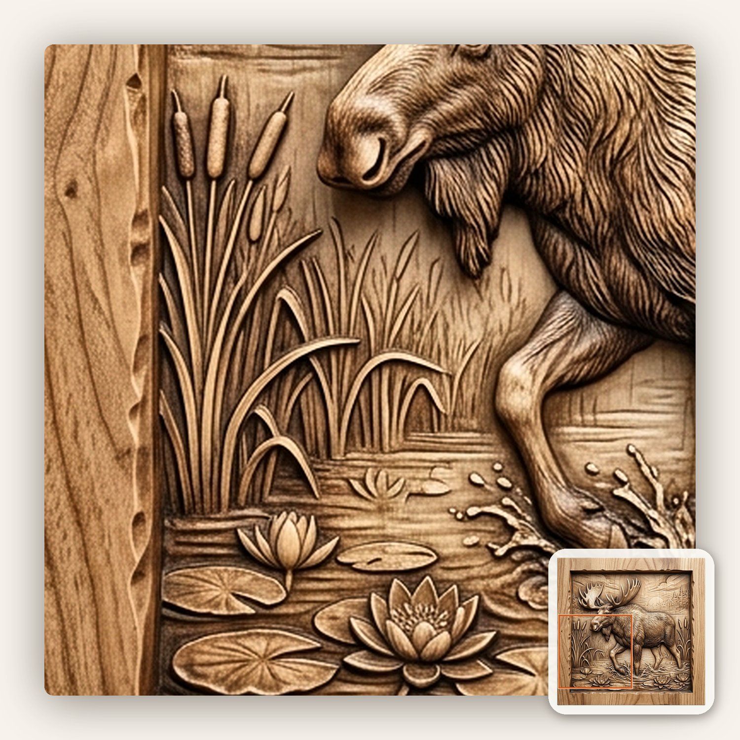 Bull Moose Marshland Sunrise CNC Relief STL bas-relief STL — view 10