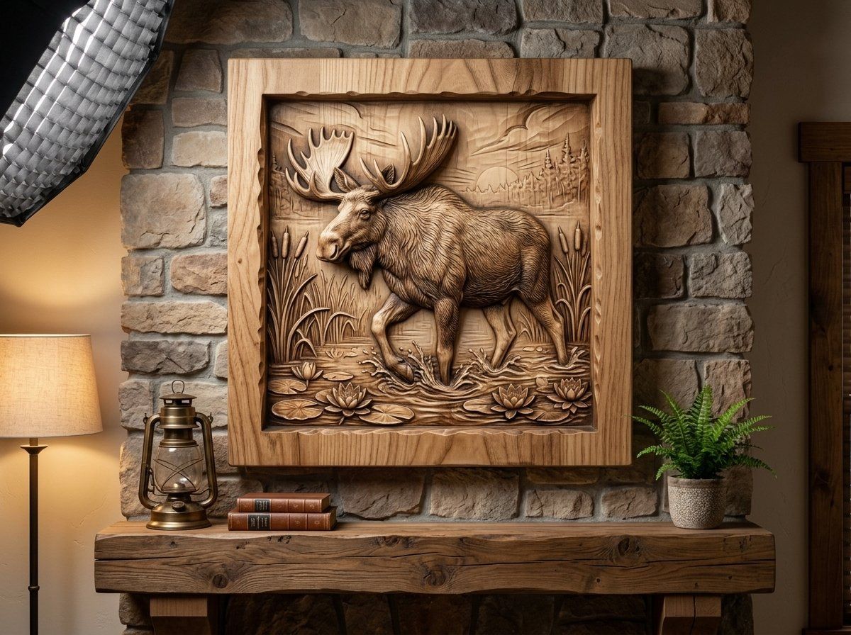 Bull Moose Marshland Sunrise CNC Relief STL bas-relief STL — view 11