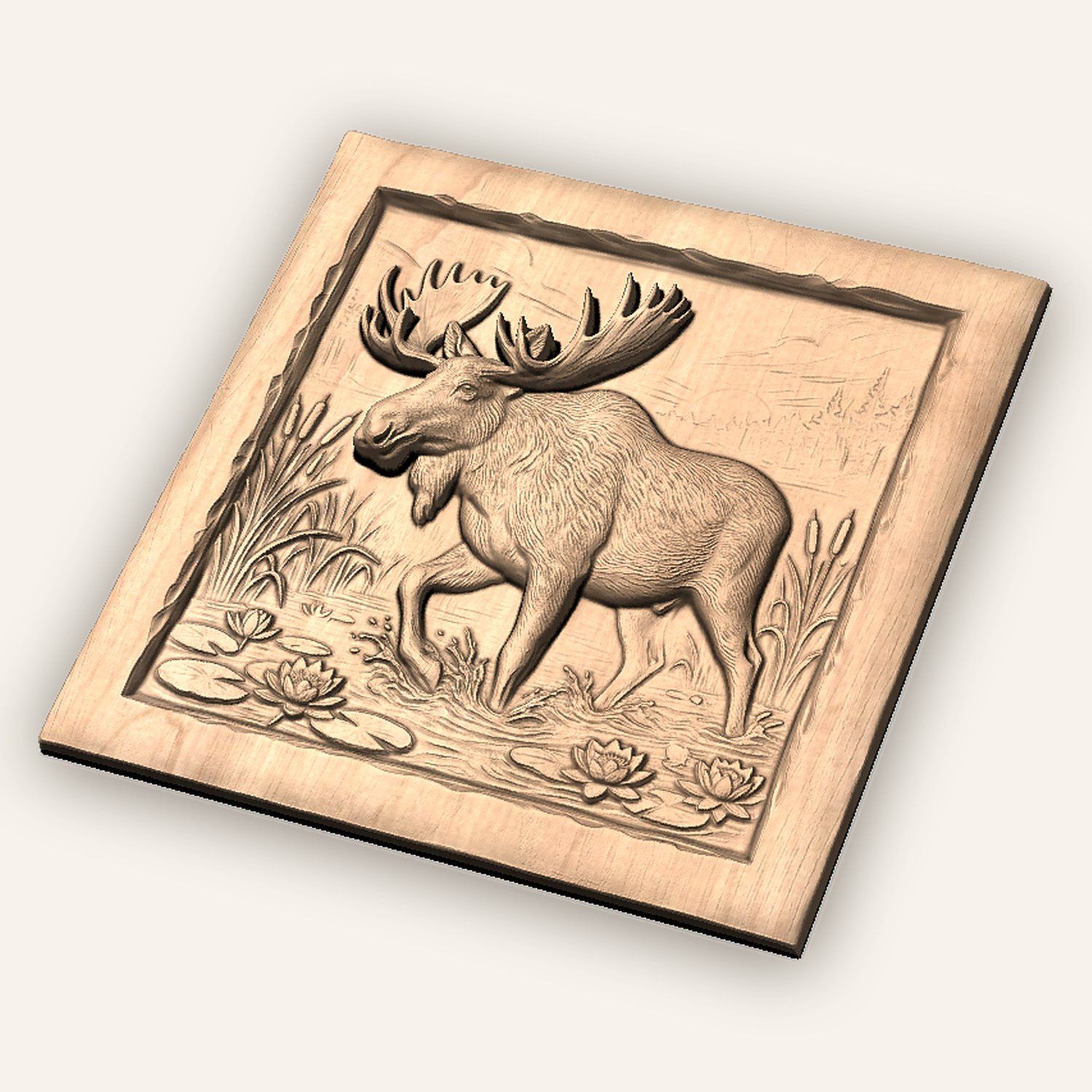 Bull Moose Marshland Sunrise CNC Relief STL bas-relief STL — view 4
