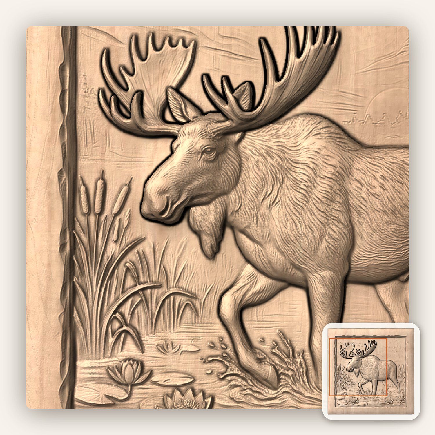 Bull Moose Marshland Sunrise CNC Relief STL bas-relief STL — view 5