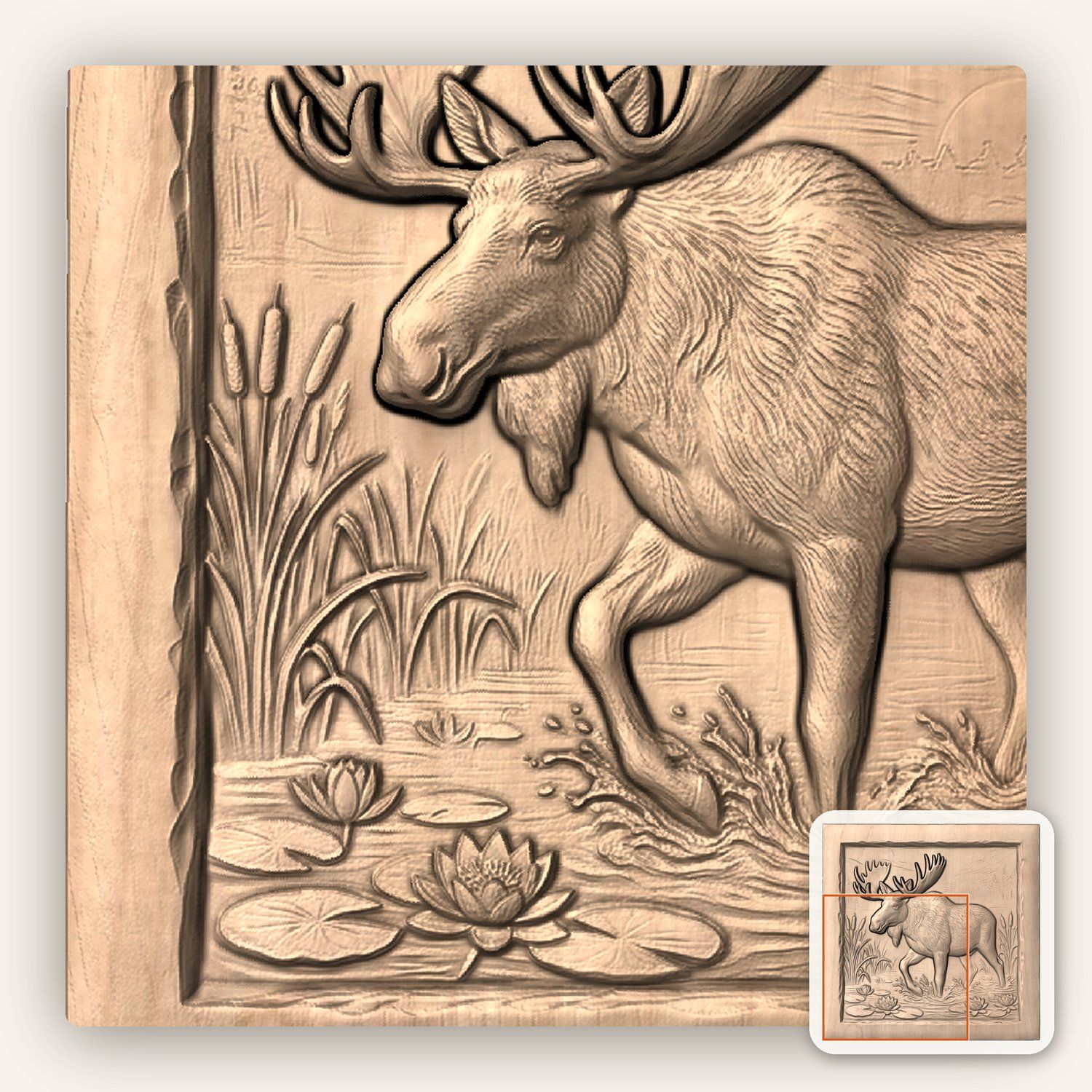 Bull Moose Marshland Sunrise CNC Relief STL bas-relief STL — view 6