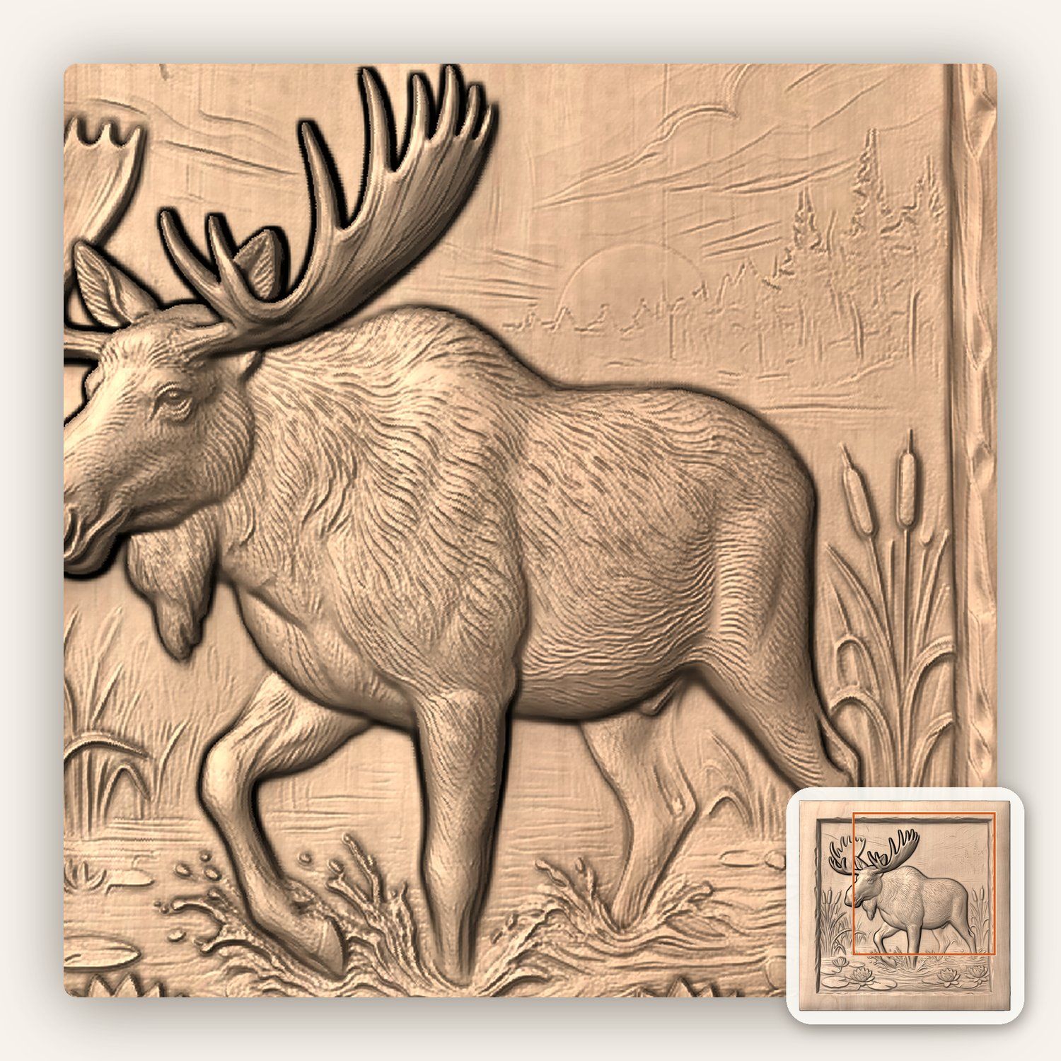 Bull Moose Marshland Sunrise CNC Relief STL bas-relief STL — view 8