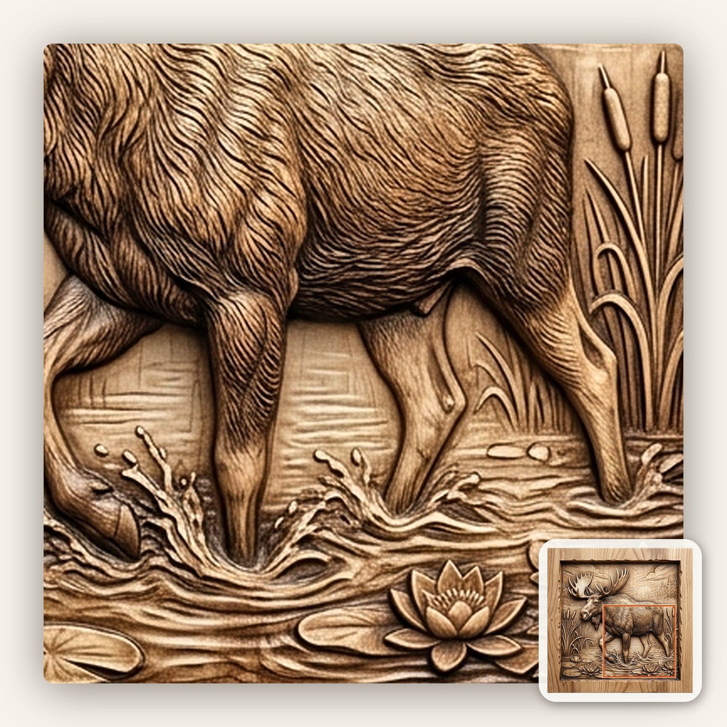 Bull Moose Marshland Sunrise CNC Relief STL bas-relief STL — view 9