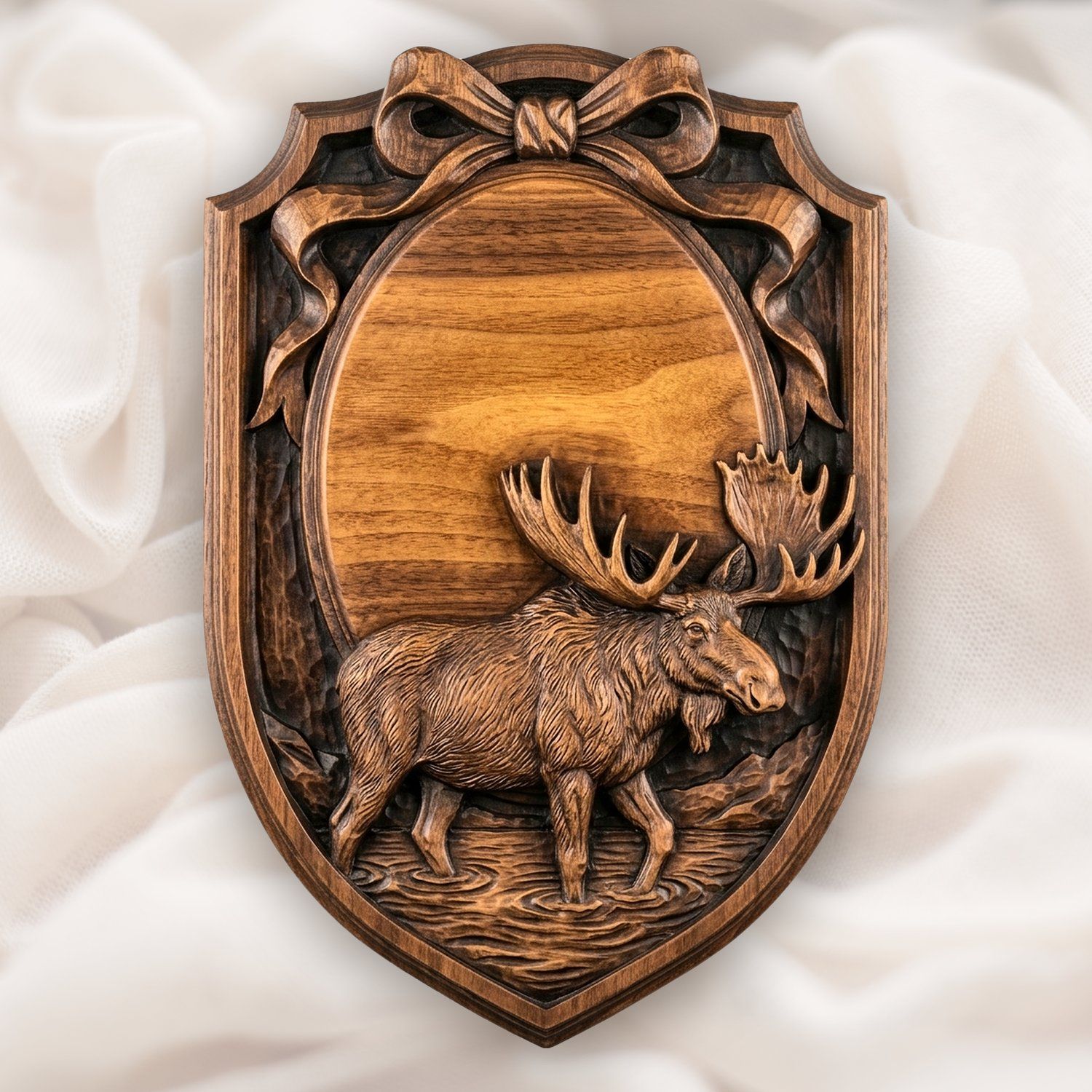 Bull Moose Trophy Shield Oval Ribbon CNC Relief STL bas-relief STL design