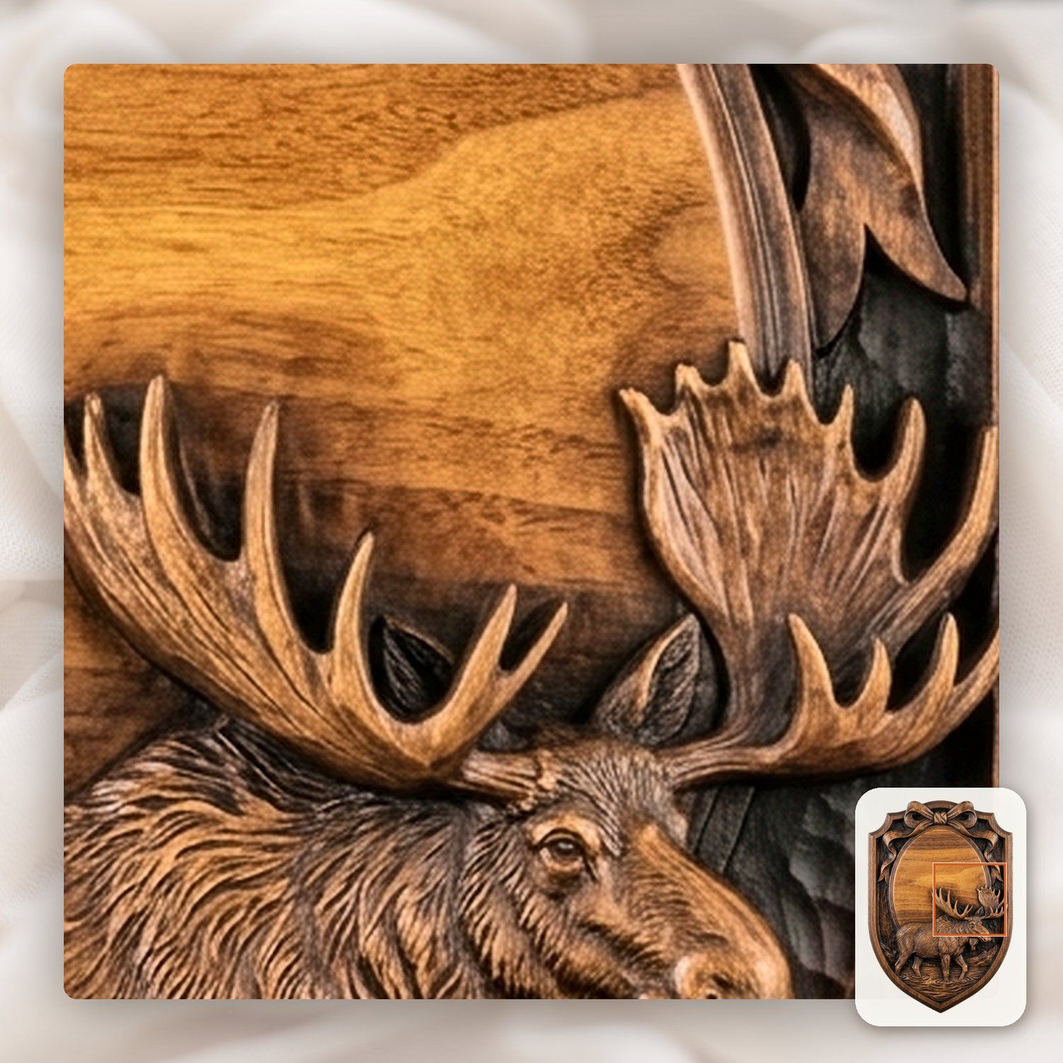 Bull Moose Trophy Shield Oval Ribbon CNC Relief STL bas-relief STL — view 11