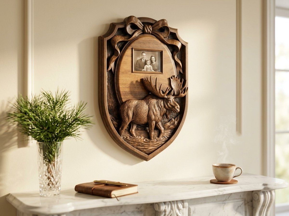 Bull Moose Trophy Shield Oval Ribbon CNC Relief STL bas-relief STL — view 13