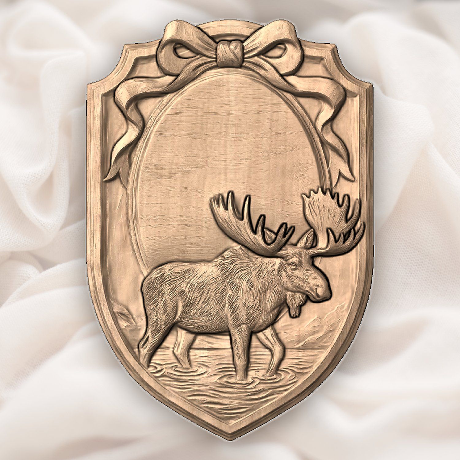 Bull Moose Trophy Shield Oval Ribbon CNC Relief STL bas-relief STL — view 4
