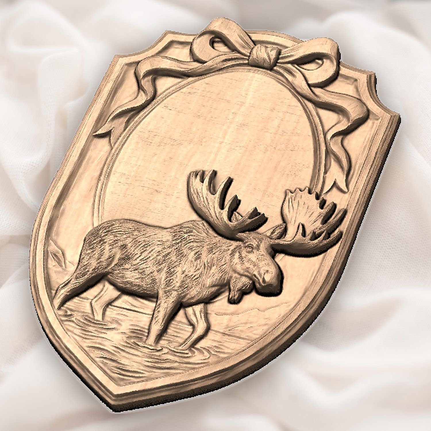 Bull Moose Trophy Shield Oval Ribbon CNC Relief STL bas-relief STL — view 5