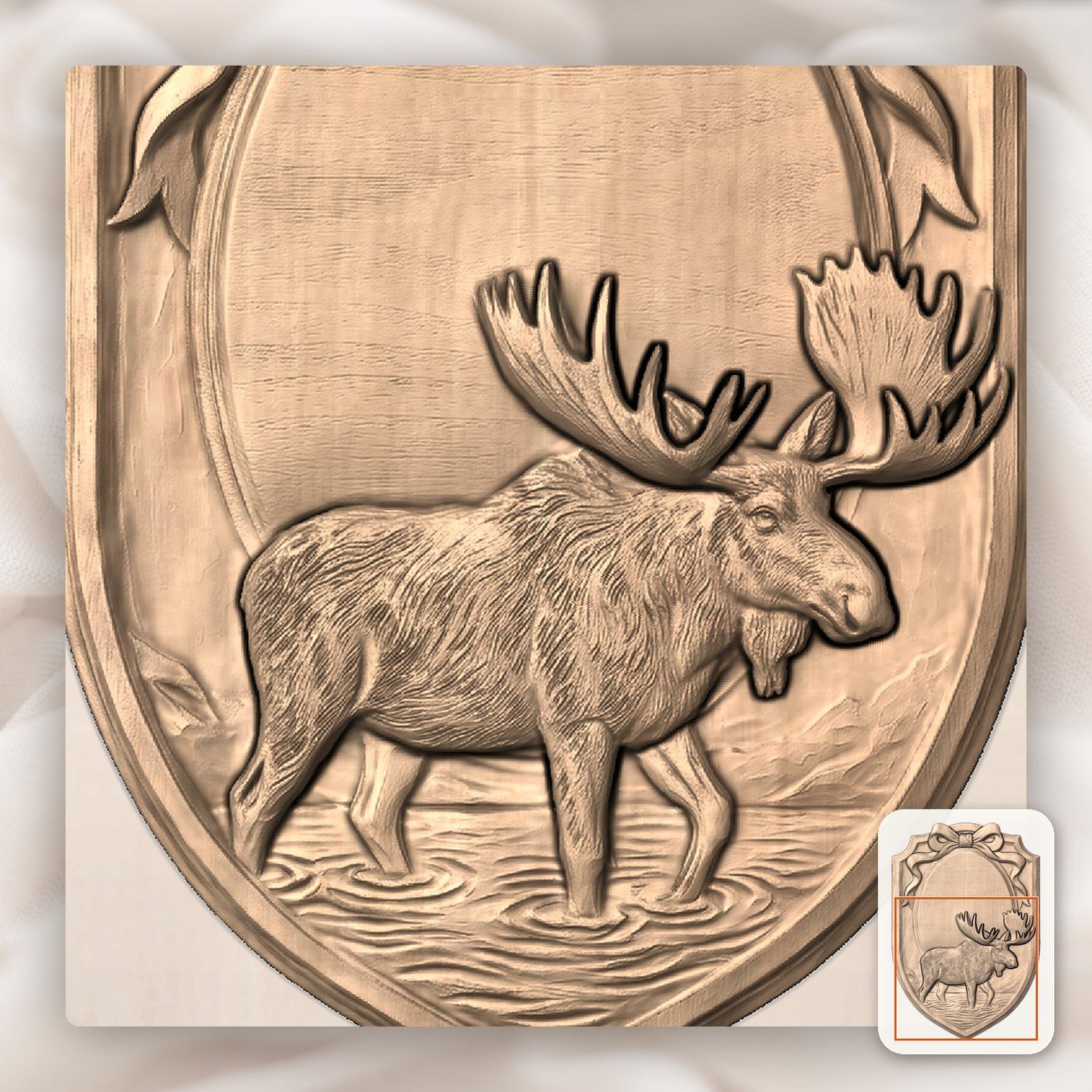Bull Moose Trophy Shield Oval Ribbon CNC Relief STL bas-relief STL — view 6