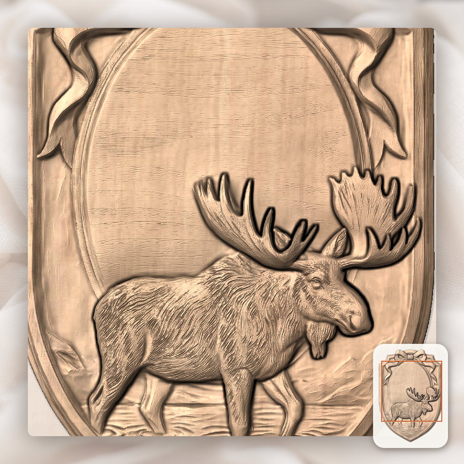 Bull Moose Trophy Shield Oval Ribbon CNC Relief STL bas-relief STL — view 7