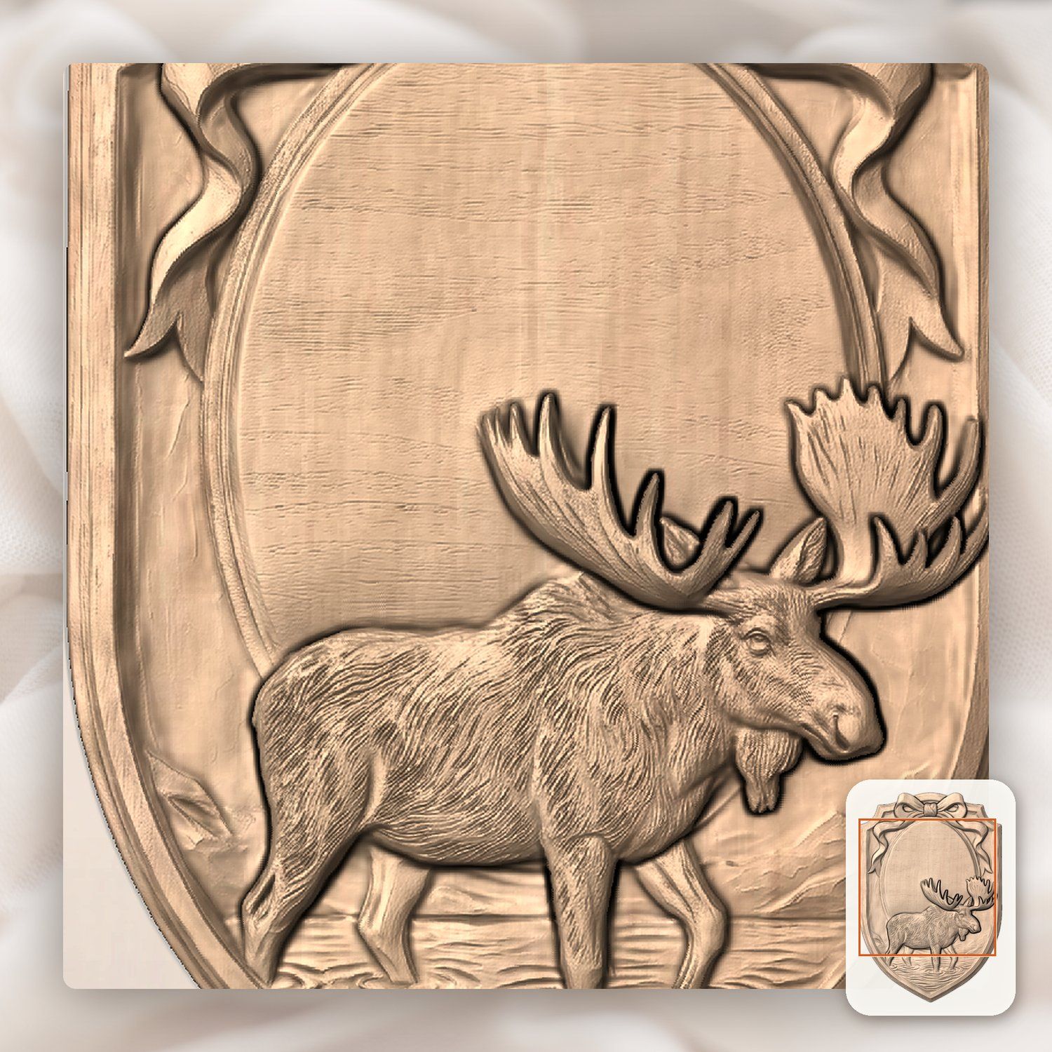 Bull Moose Trophy Shield Oval Ribbon CNC Relief STL bas-relief STL — view 8