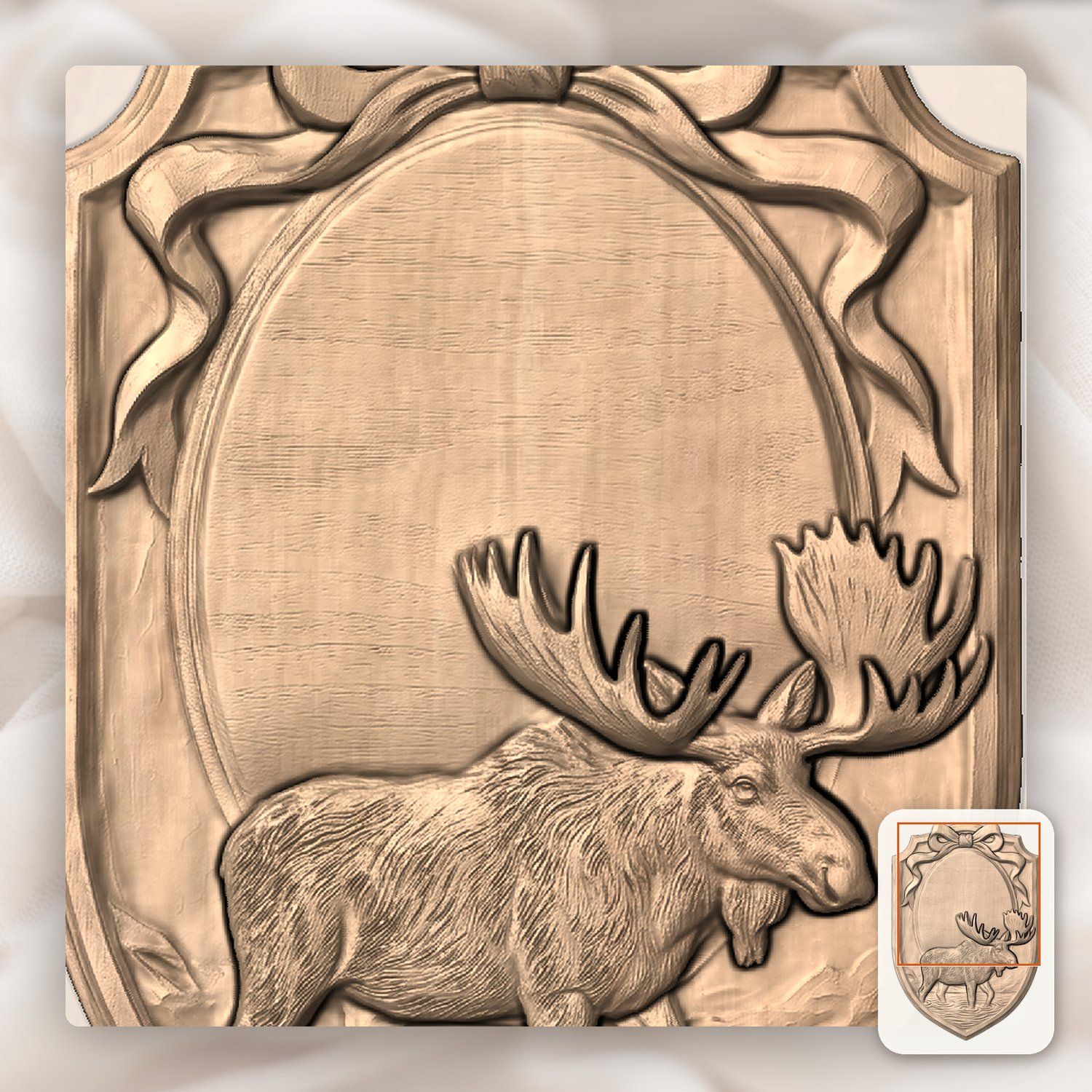 Bull Moose Trophy Shield Oval Ribbon CNC Relief STL bas-relief STL — view 9