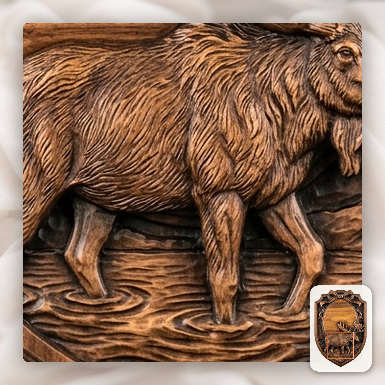 Bull Moose Trophy Shield Oval Ribbon CNC Relief STL bas-relief STL — view 10