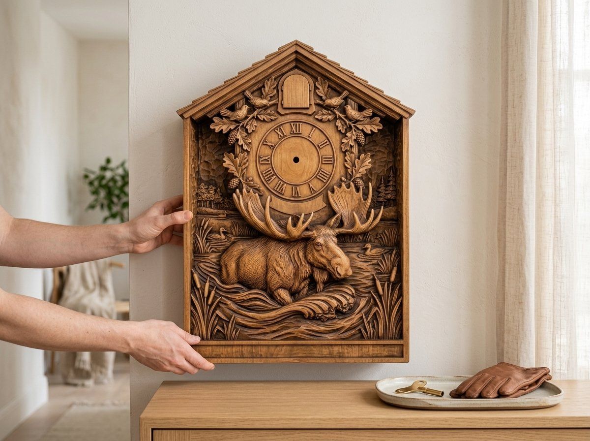Bull Moose Wildlife Cuckoo Clock Front CNC Relief STL bas-relief STL — view 12