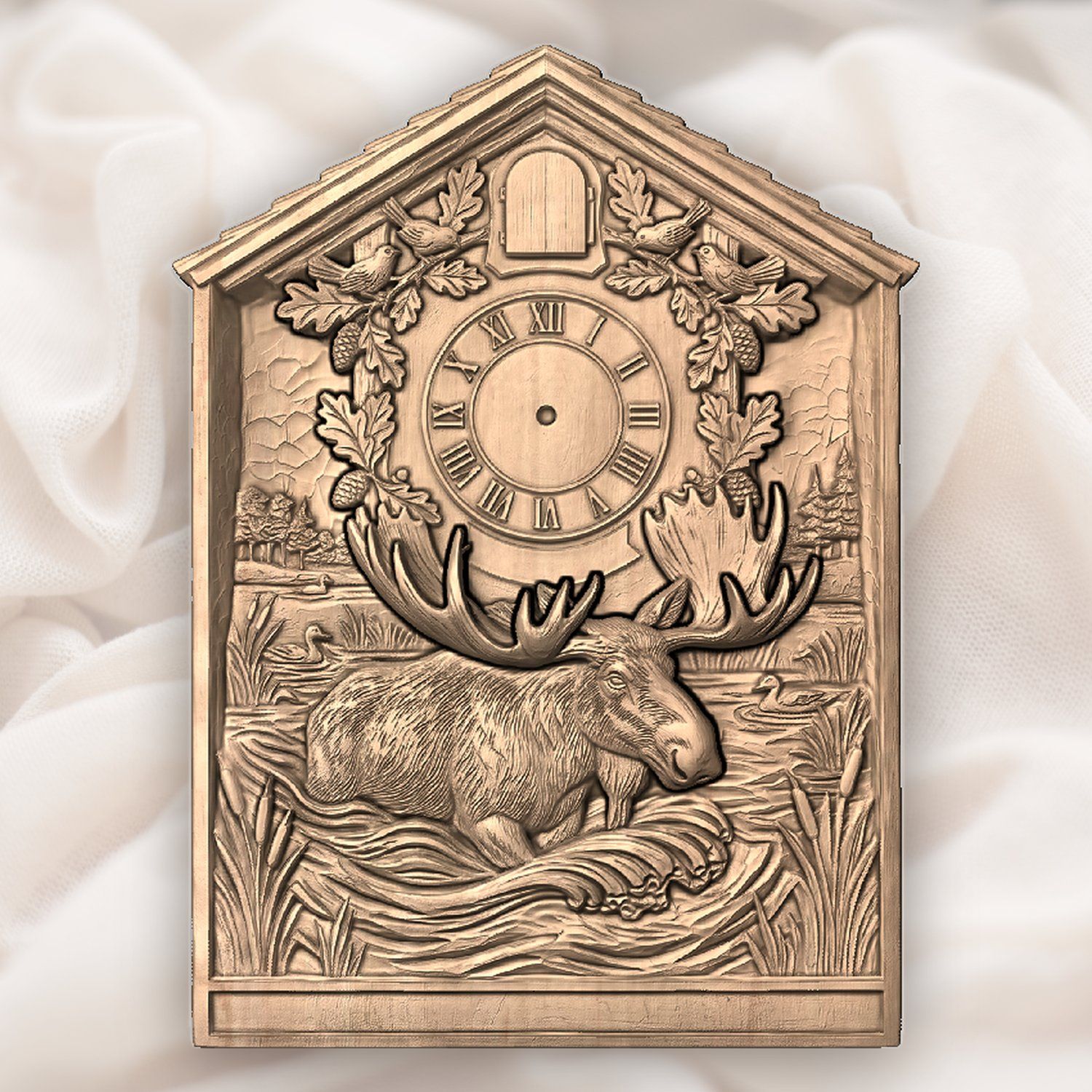 Bull Moose Wildlife Cuckoo Clock Front CNC Relief STL bas-relief STL — view 4