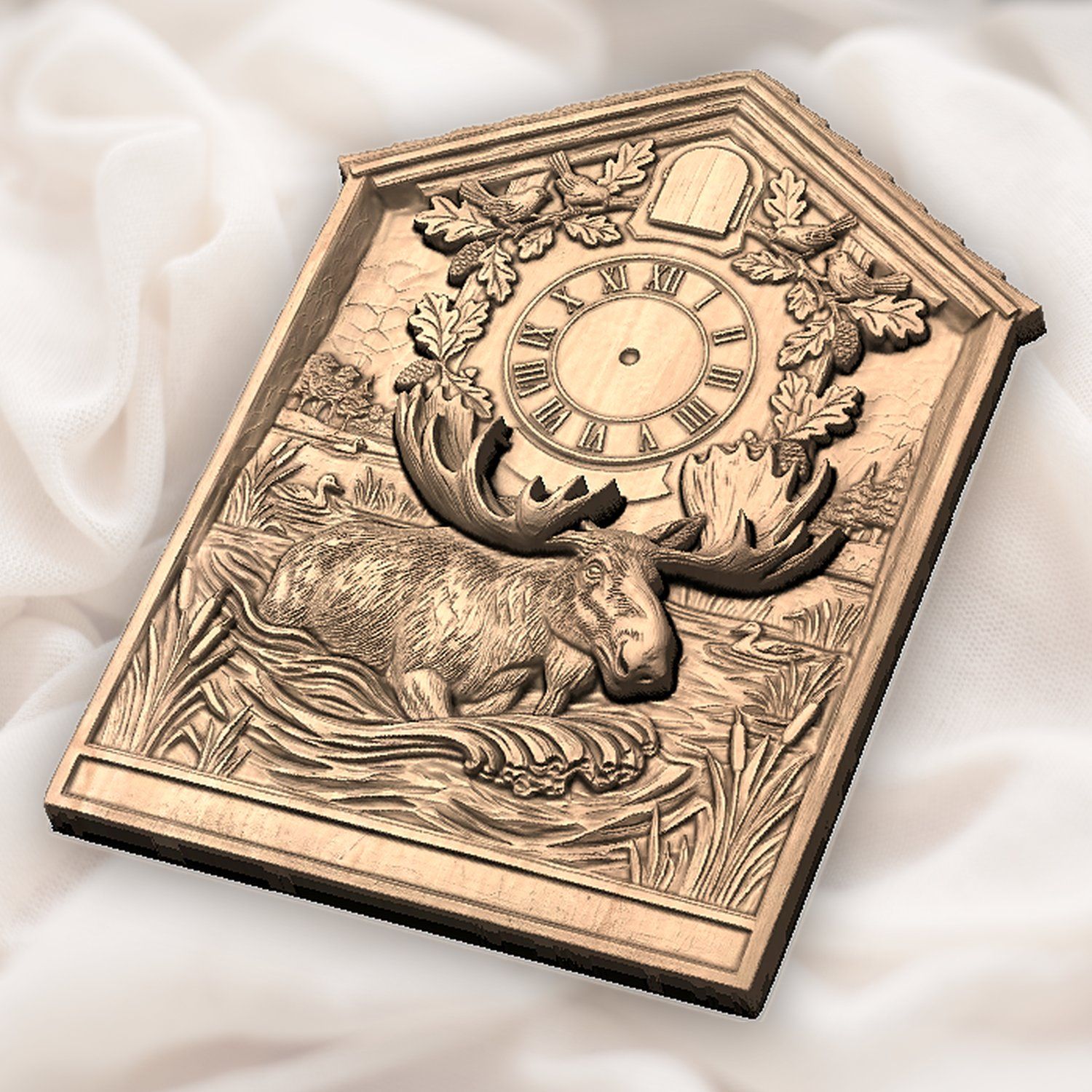 Bull Moose Wildlife Cuckoo Clock Front CNC Relief STL bas-relief STL — view 5