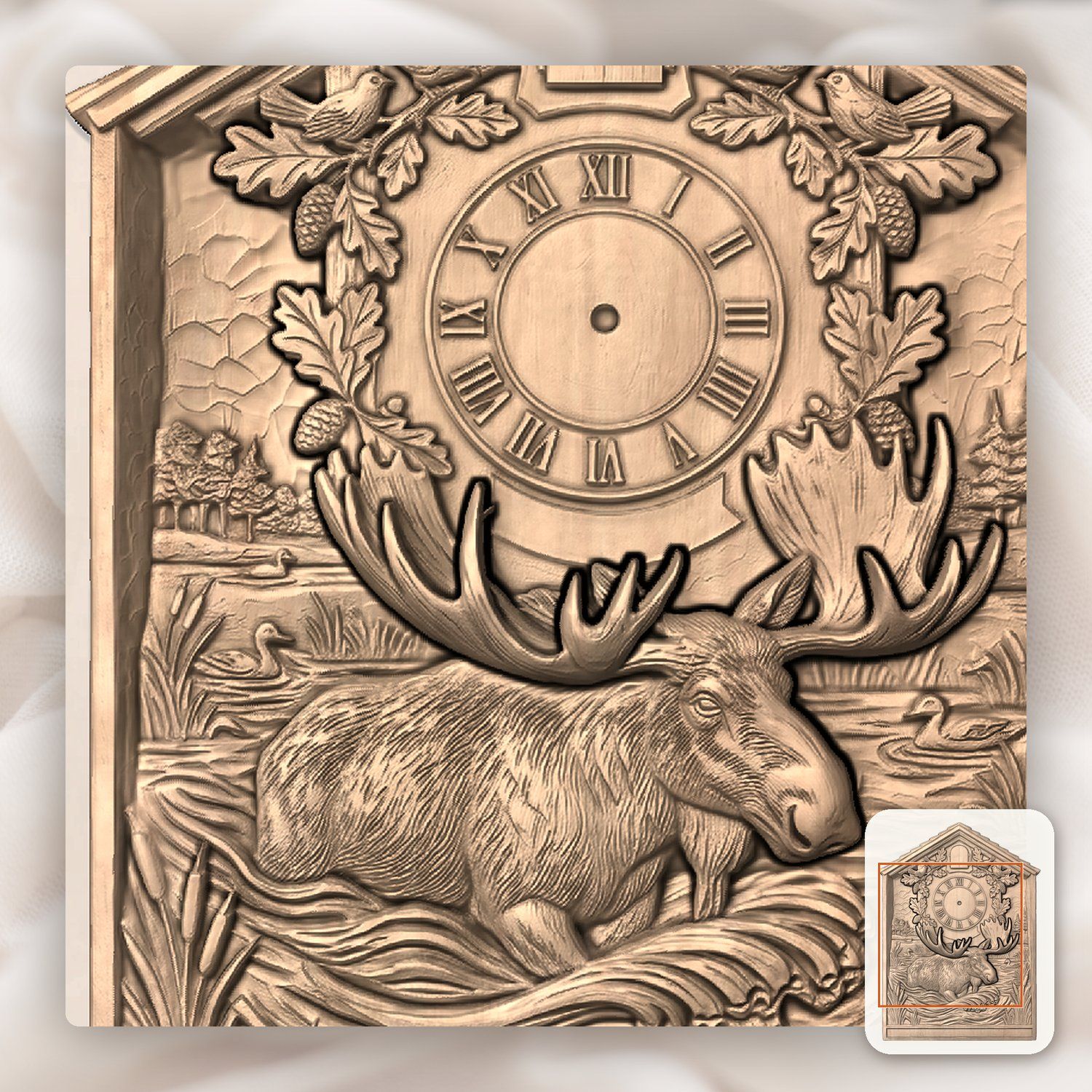 Bull Moose Wildlife Cuckoo Clock Front CNC Relief STL bas-relief STL — view 6
