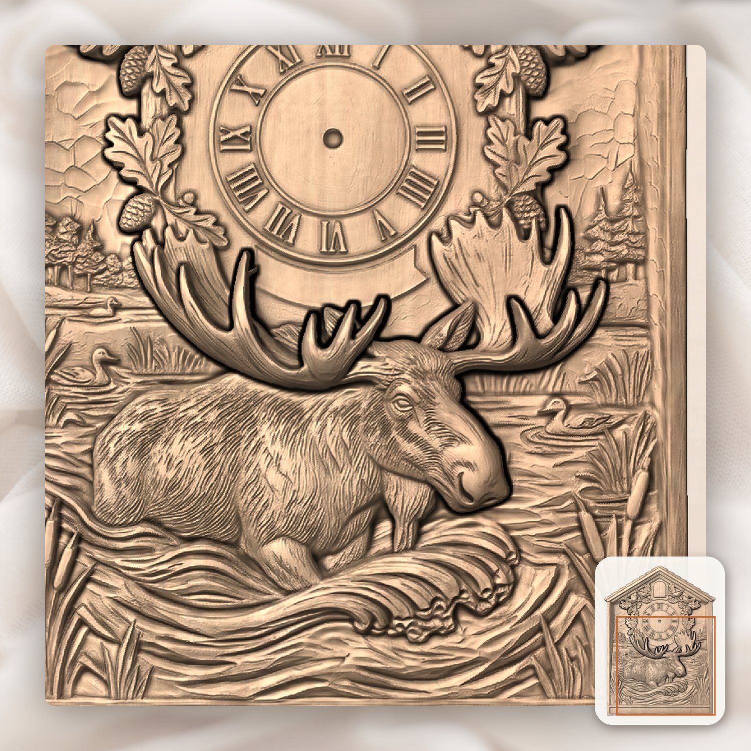 Bull Moose Wildlife Cuckoo Clock Front CNC Relief STL bas-relief STL — view 7