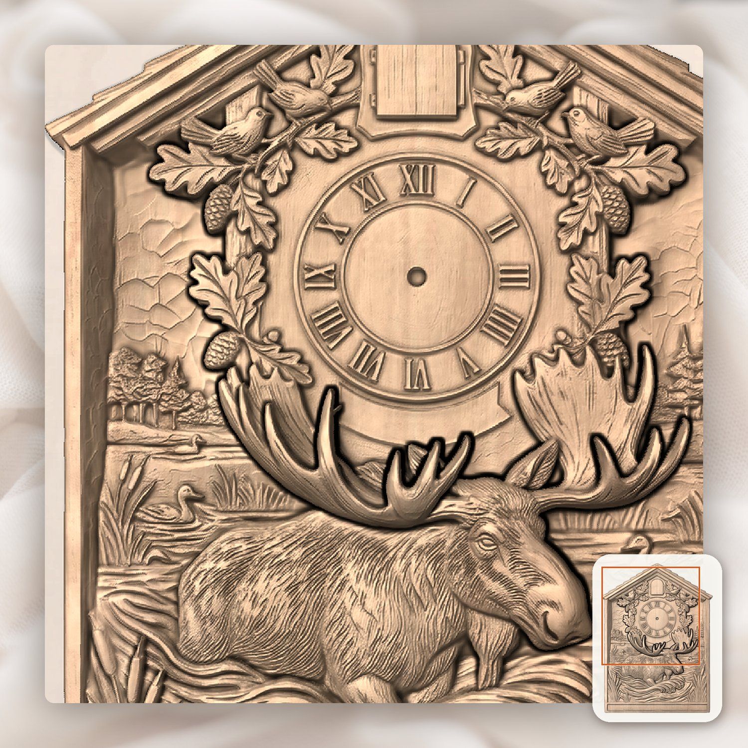 Bull Moose Wildlife Cuckoo Clock Front CNC Relief STL bas-relief STL — view 8