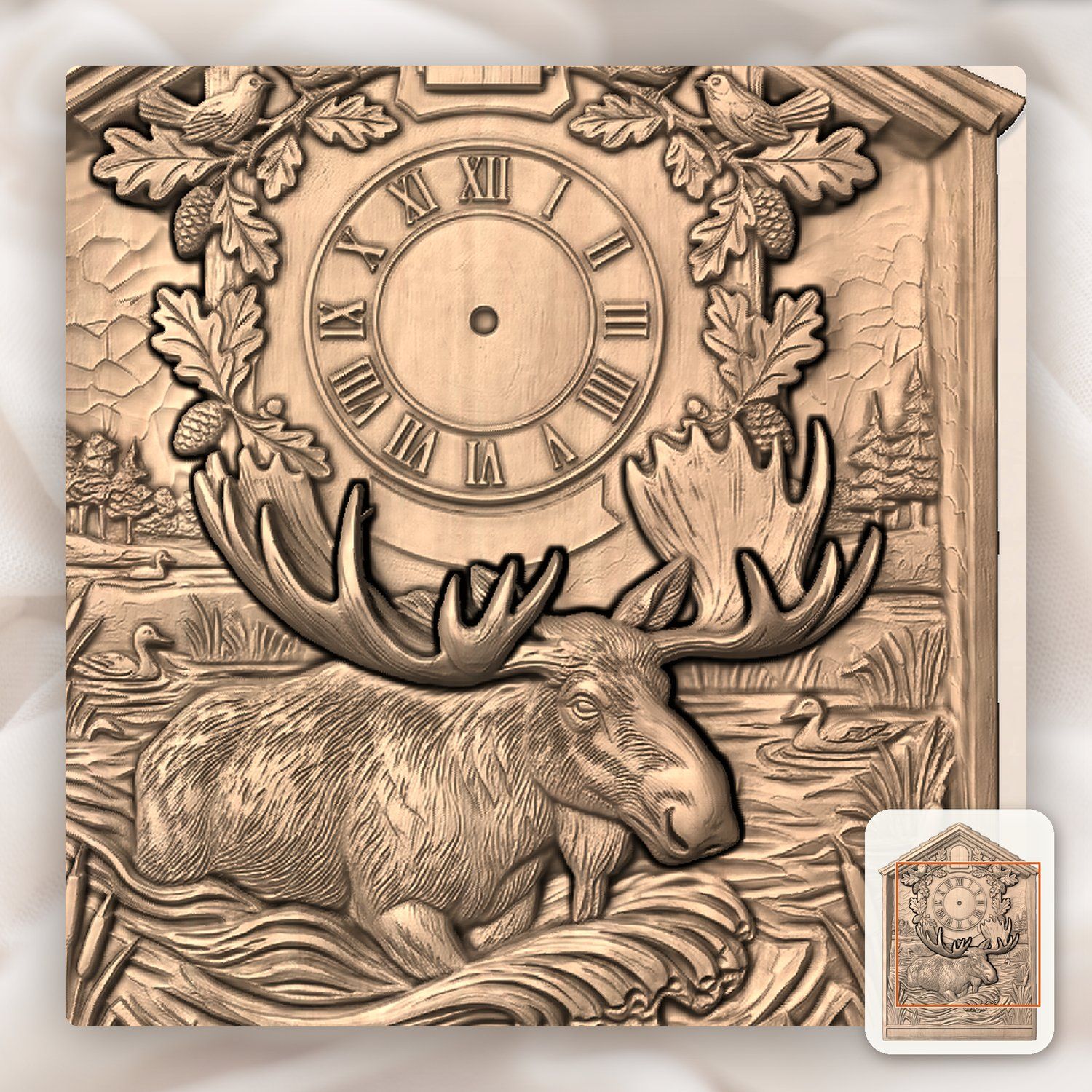 Bull Moose Wildlife Cuckoo Clock Front CNC Relief STL bas-relief STL — view 9