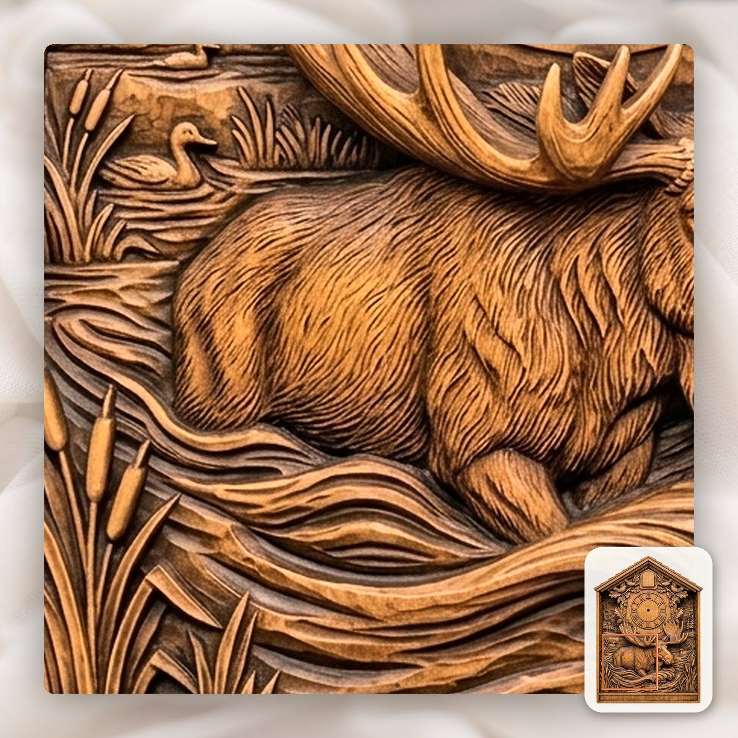 Bull Moose Wildlife Cuckoo Clock Front CNC Relief STL bas-relief STL — view 11
