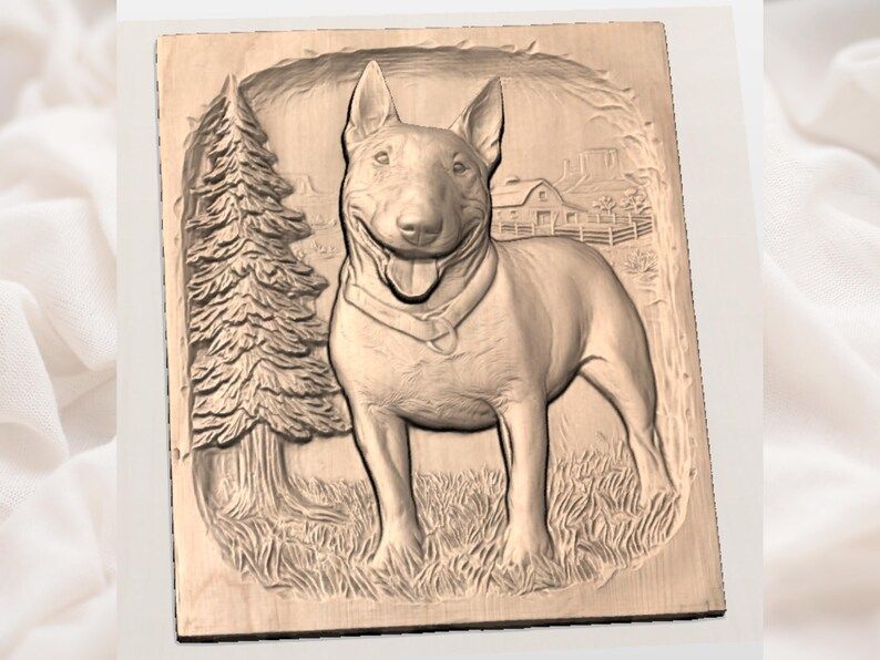 Bull Terrier on the Farm Bas-Relief STL for CNC and 3D Printing bas-relief STL — view 2