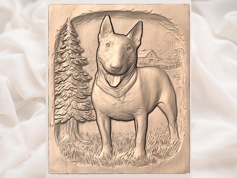 Bull Terrier on the Farm Bas-Relief STL for CNC and 3D Printing bas-relief STL — view 3