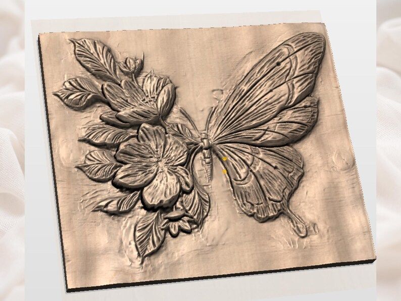 Butterfly and Blooming Flowers Bas-Relief STL for CNC Carving bas-relief STL — view 2